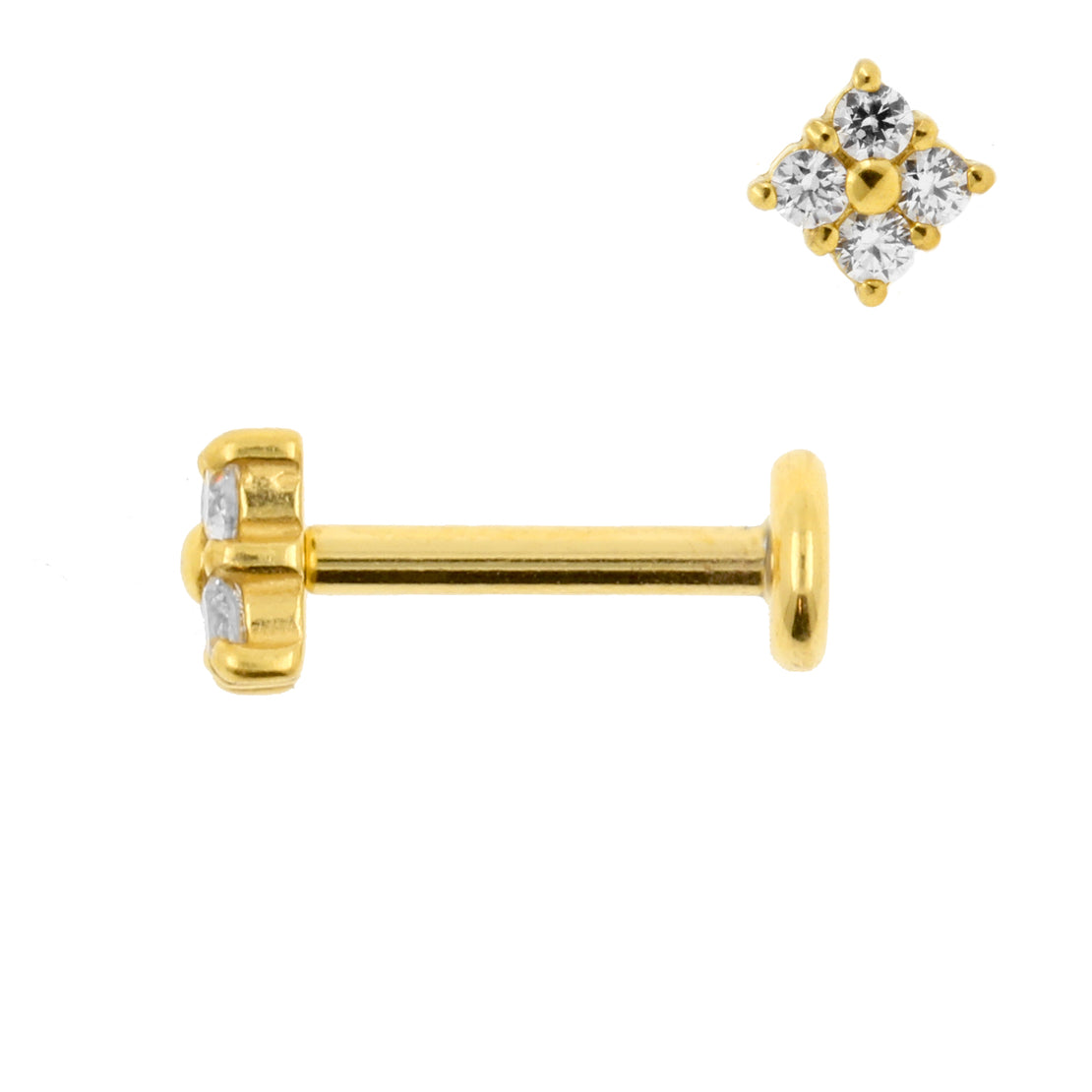 Chirurgisch Stalen Zirkonia Labret Stud - Vierkant Goud