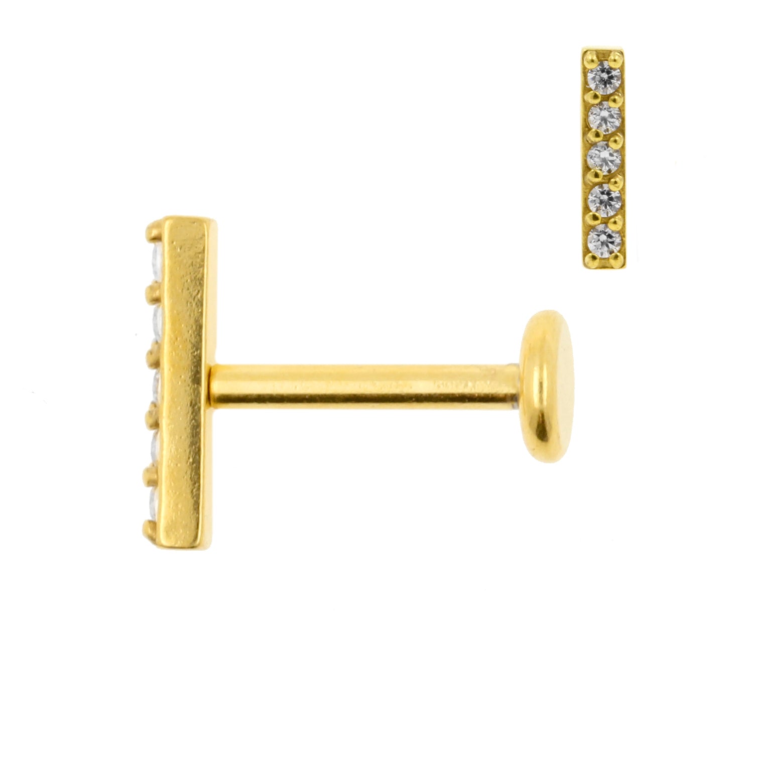 Surgical Steel Zirconia Labret Stud - 5 Gems Gold