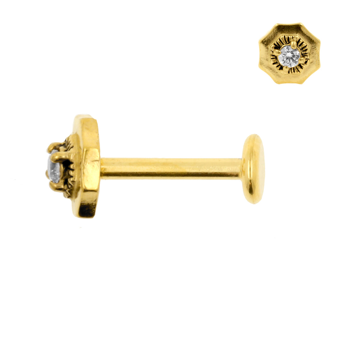 Chirurgisch Stalen Zirkonia Labret Stud - Zeshoek Goud