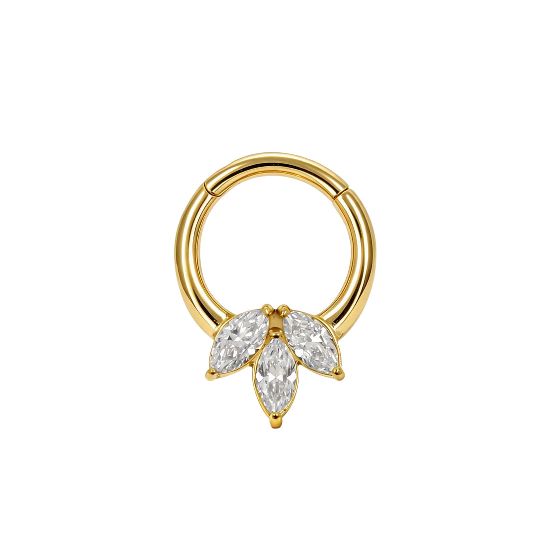 Nickelfreier Edelstahl-Clicker - Triple Marquise Zirkonia Gold