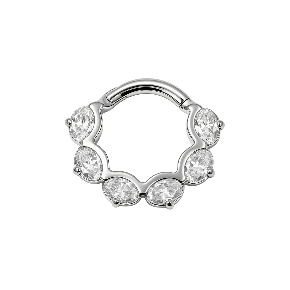 Nickel-Free Stainless Steel Click Ring - Zirconia Ovals Silver