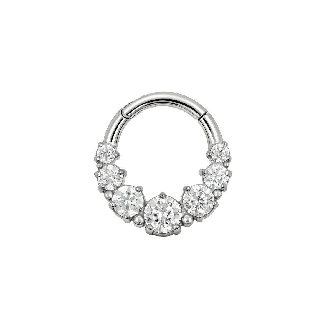 Nickel-Free Stainless Steel Click Ring - Zirconia Spheral Silver