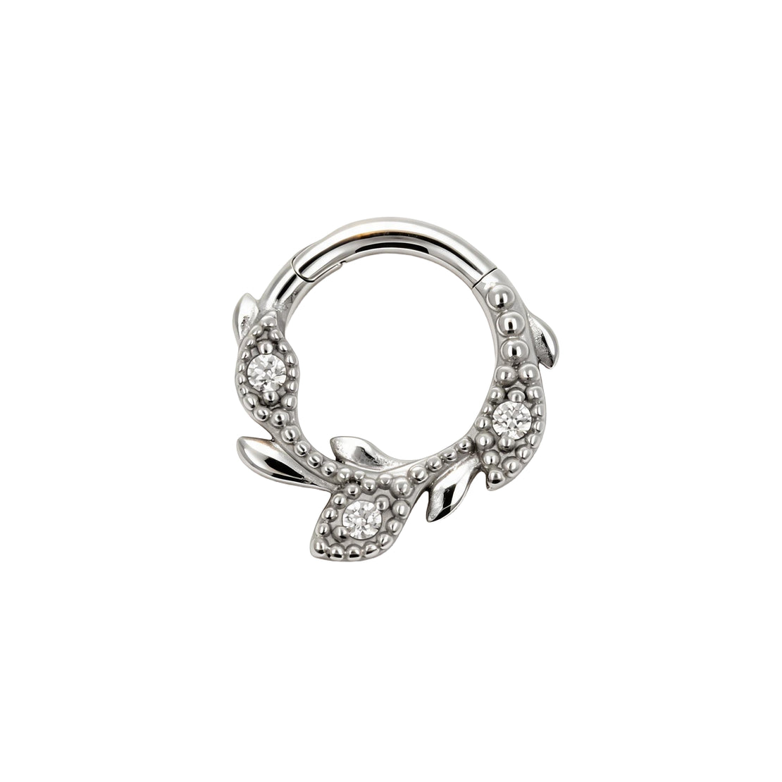 Nickel-Free Stainless Steel Click Ring - Zirconia Vine Silver