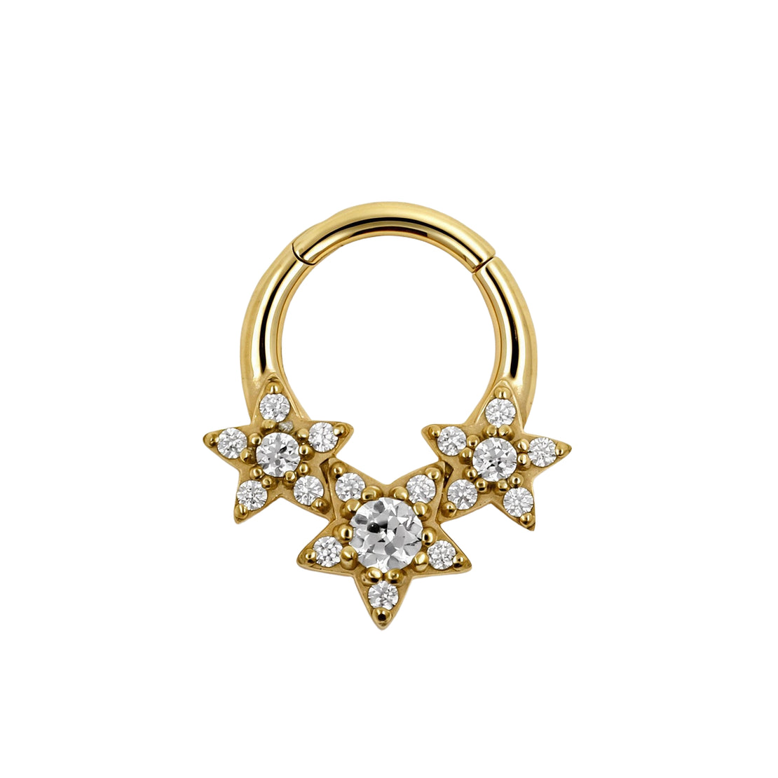 Nickel-Free Stainless Steel Click Ring - Zirconia Stars Gold