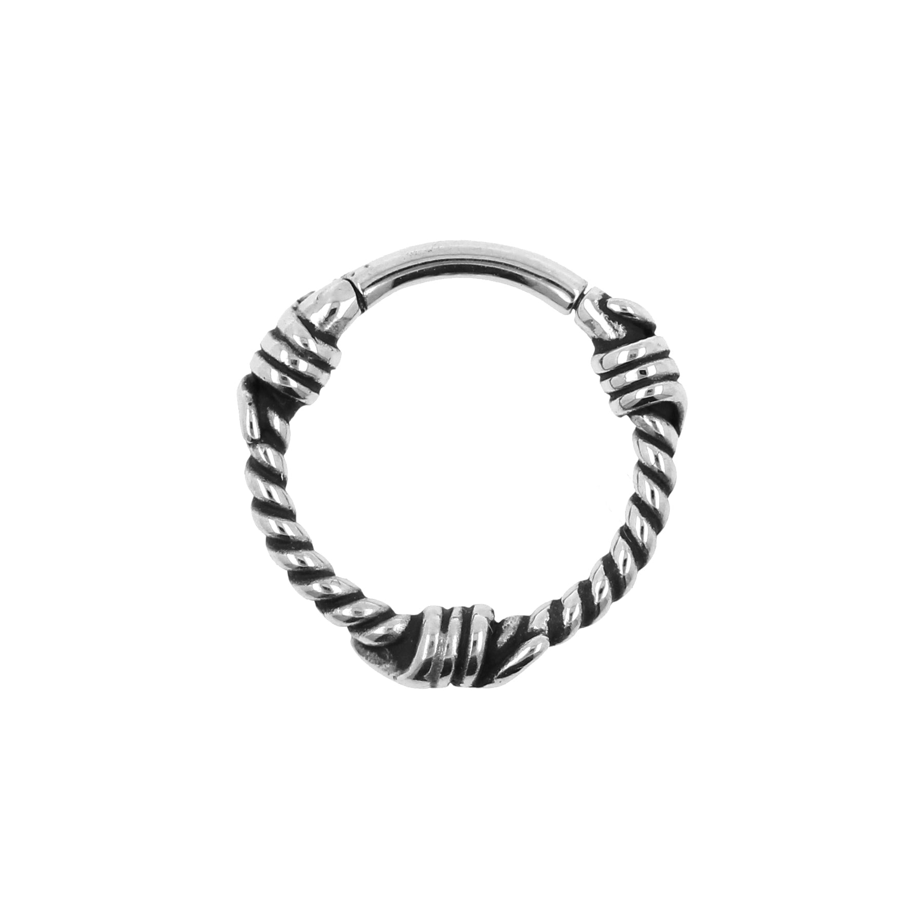 Surgical Steel Click Ring - Barb Wire Silver