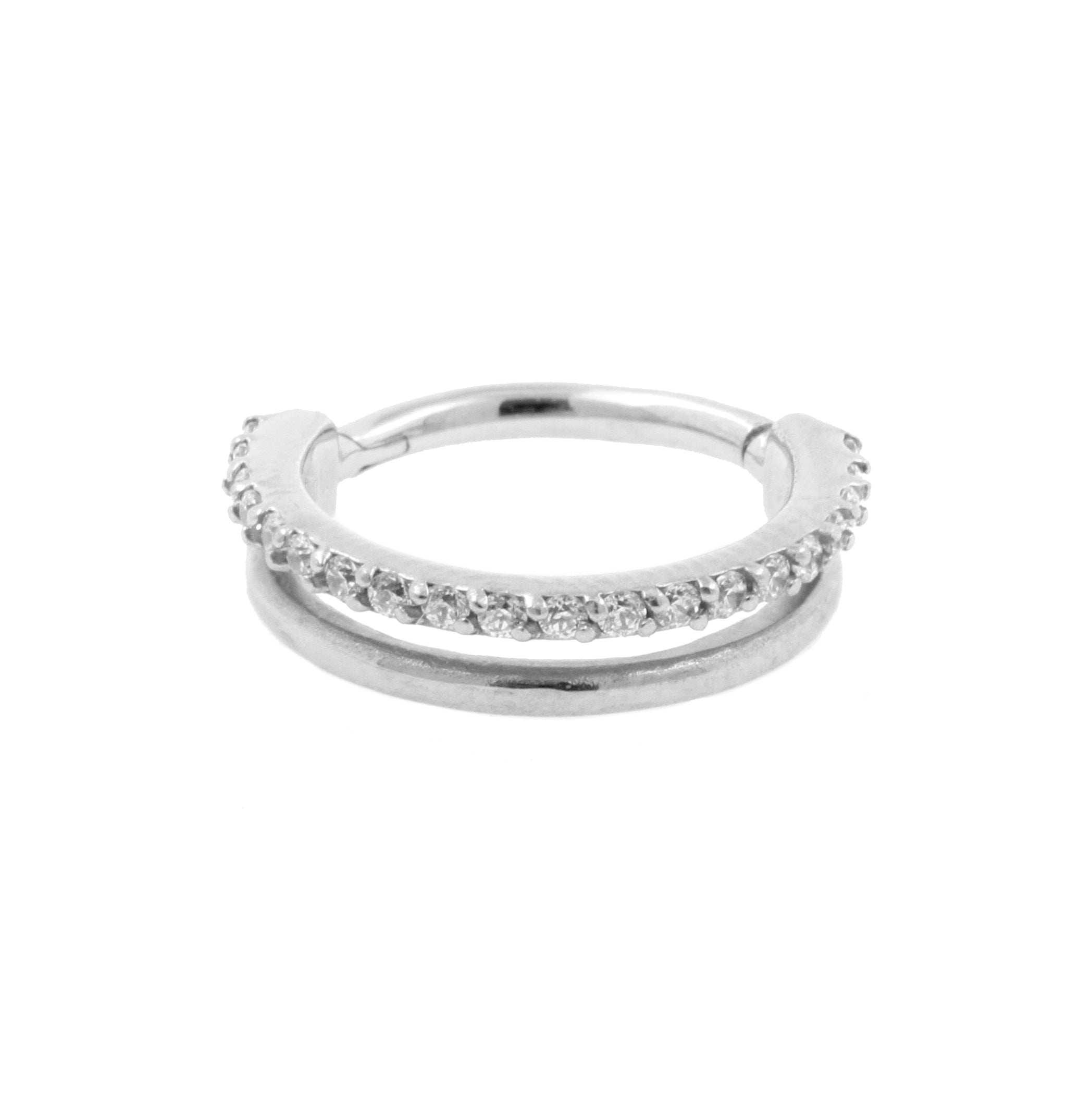 Surgical Steel Double Click Ring - Zirconia Silver