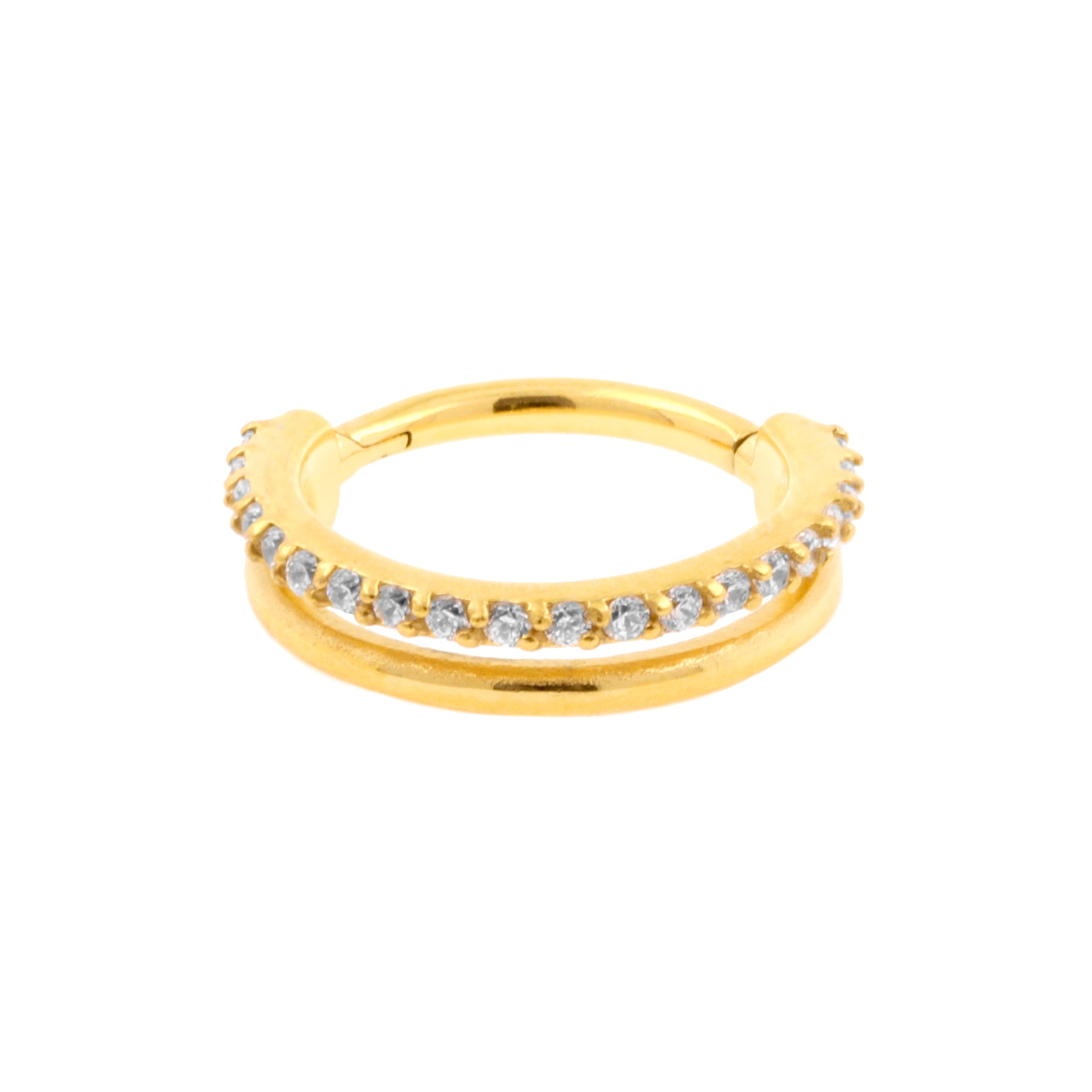 Chirurgisch Stalen Double Click Ring - Zirkonia Goud