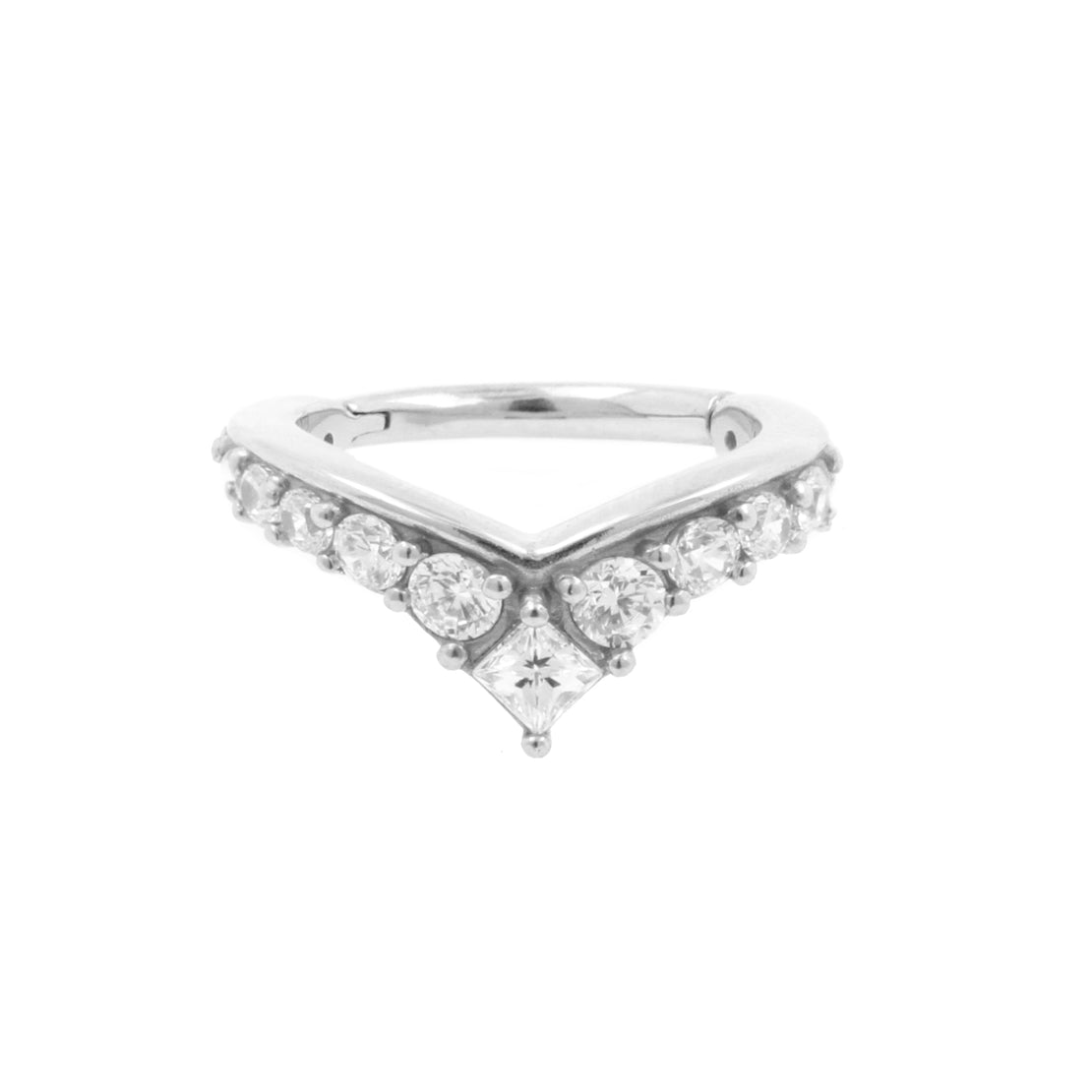 Chirurgisch Stalen Click Ring - Zirkonia Tiara Zilver