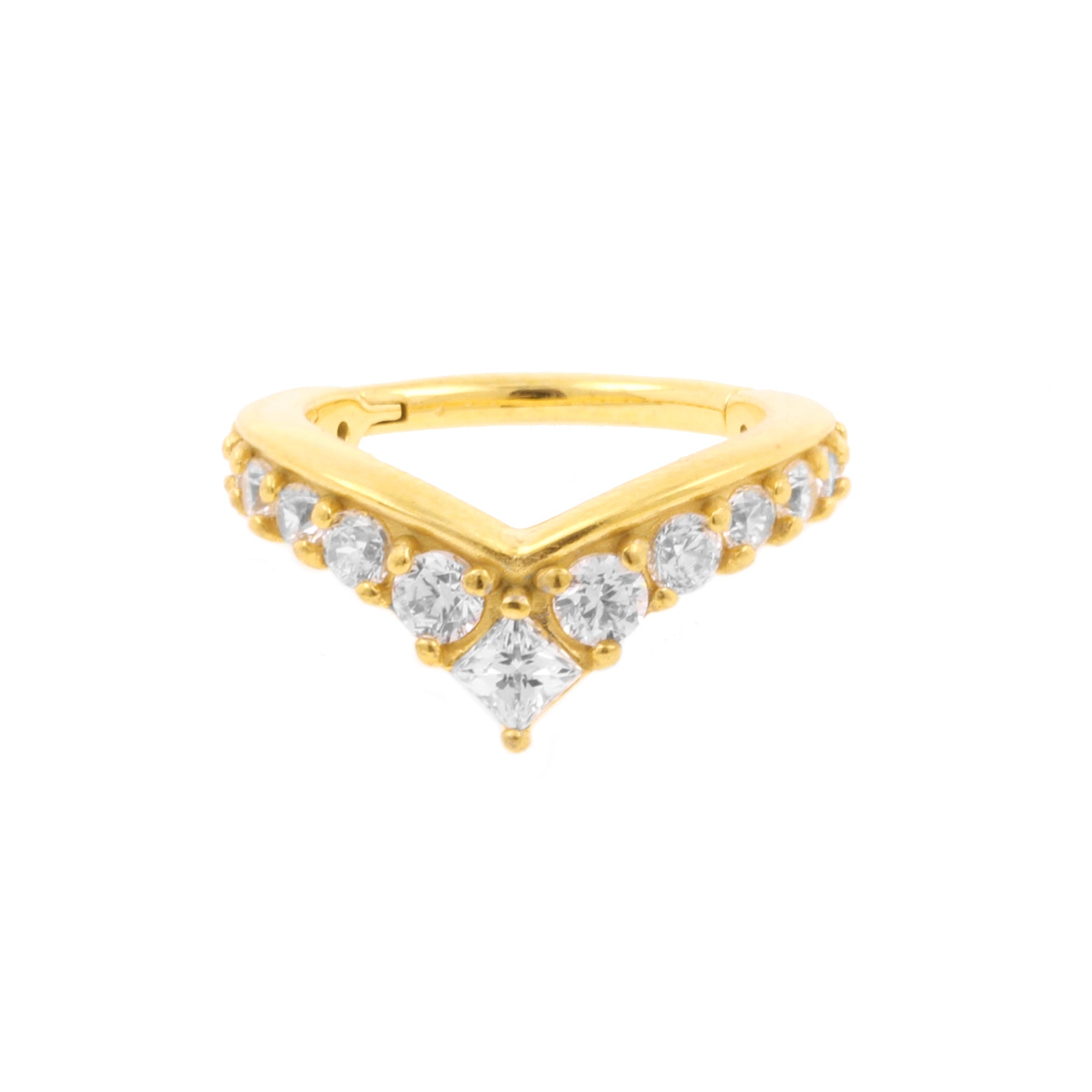 Surgical Steel Click Ring - Zirconia Tiara Gold