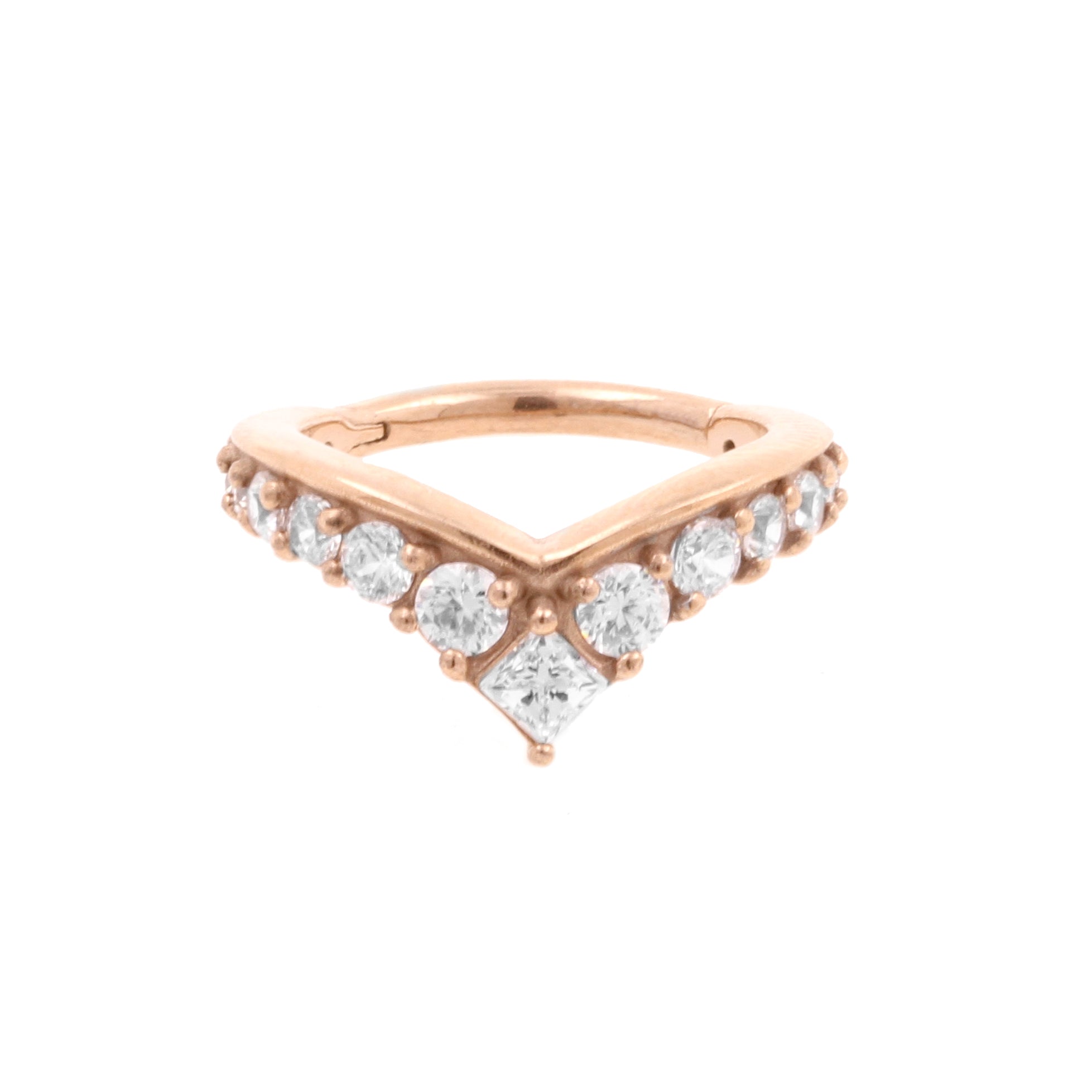 Surgical Steel Click Ring - Zirconia Tiara Rose Gold