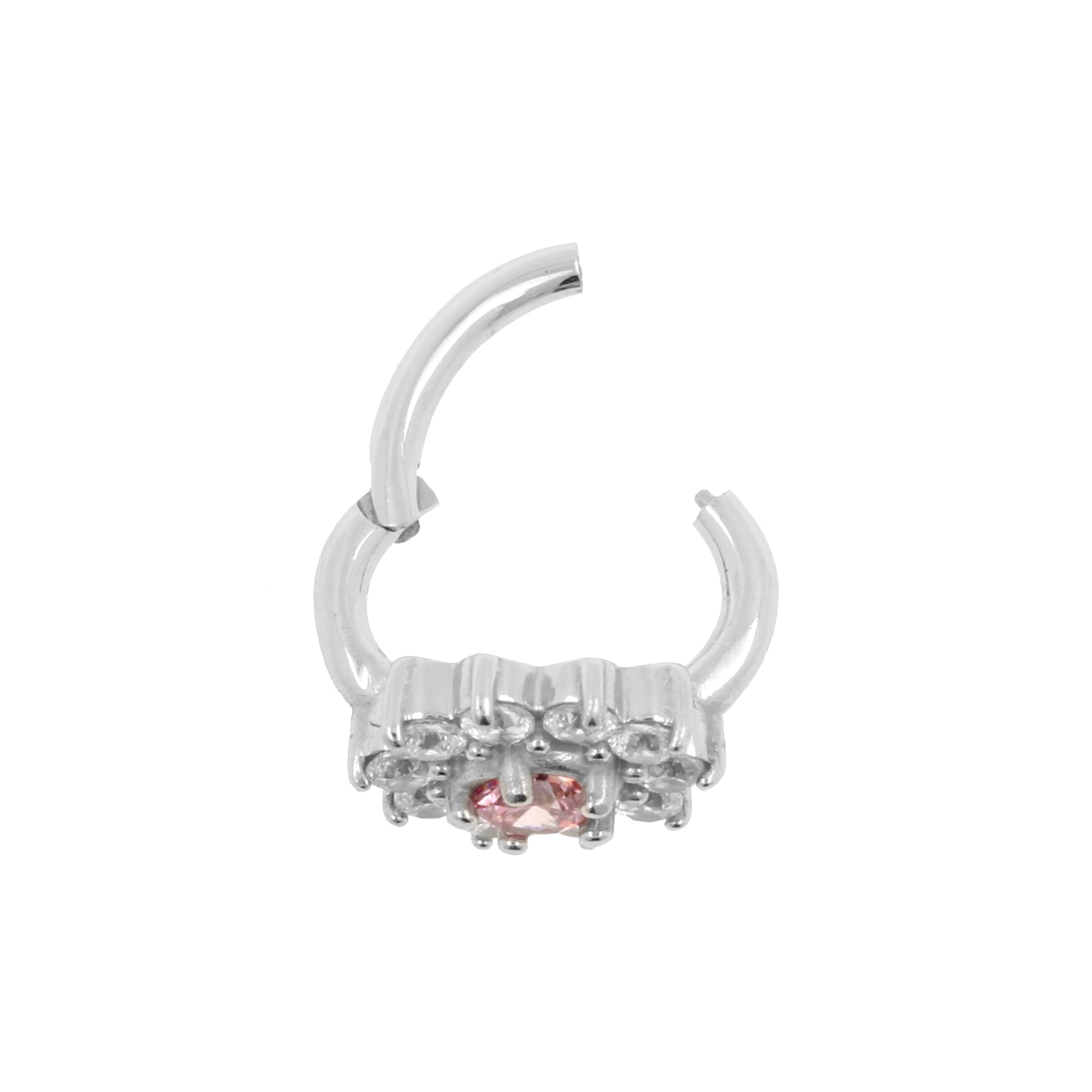 Nickel-Free Stainless Steel Rook Clicker - Zirconia Flower Pink / White