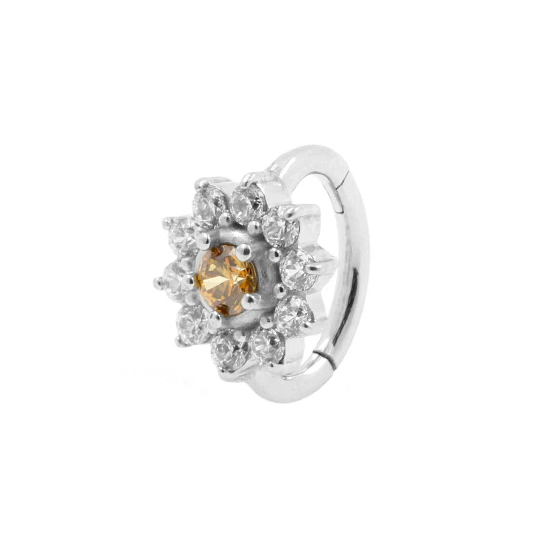 Nikkelvrij Stalen Rook Clicker - Zirconia Flower Golden Amber / White