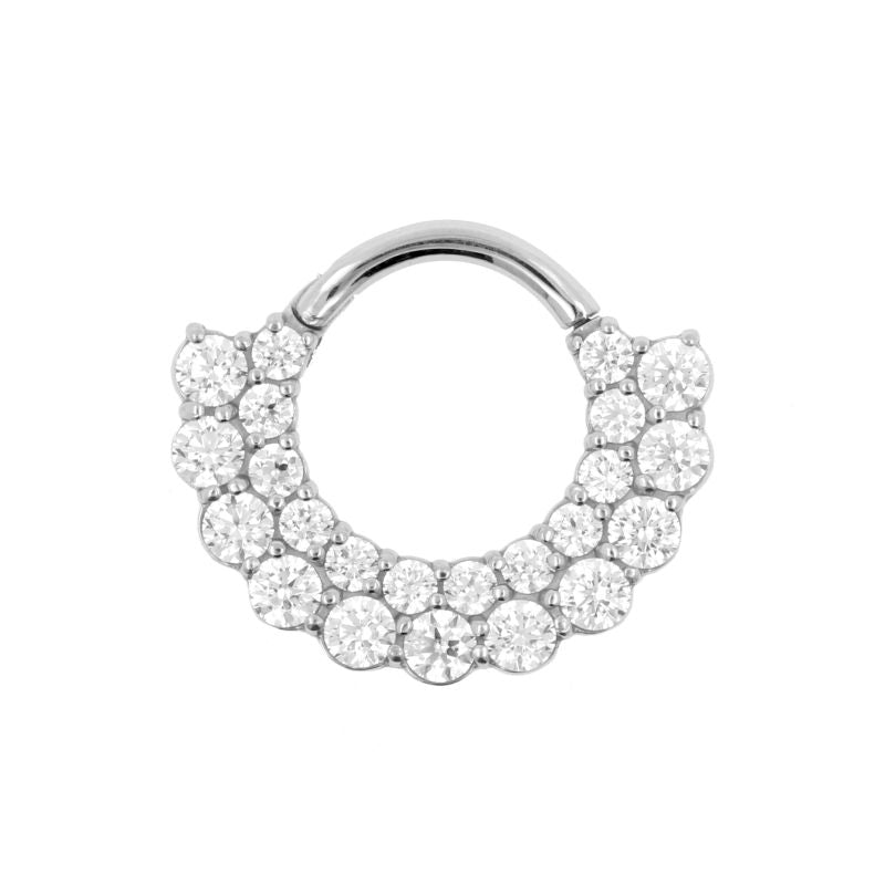 Nickel-Free Stainless Steel Click Ring - Double Zirconia Silver