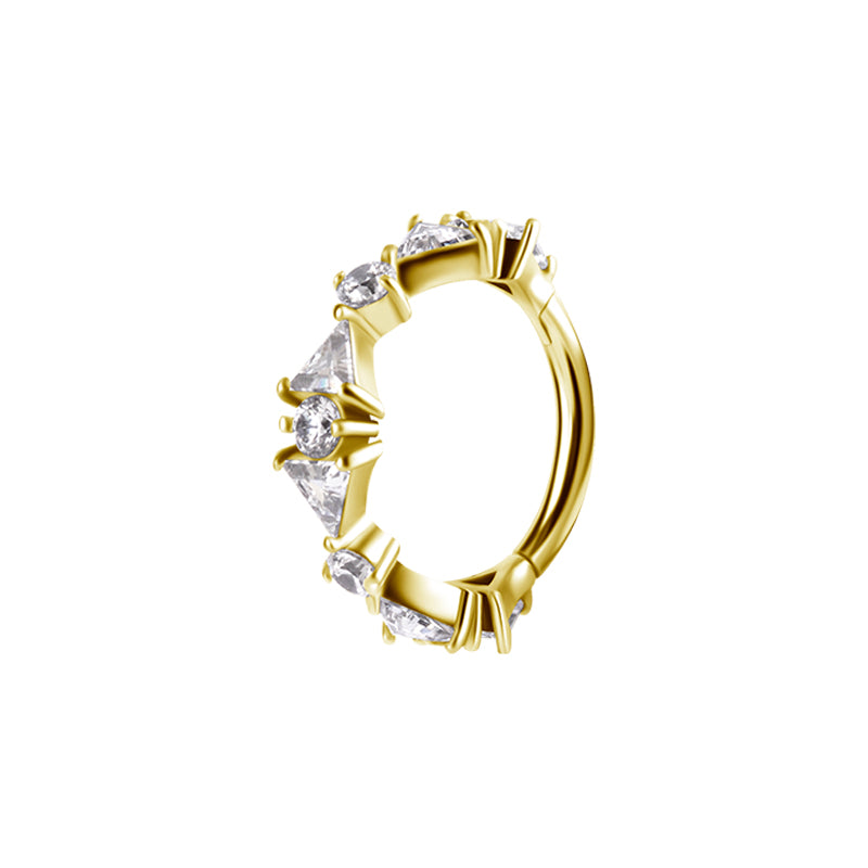 Nickel-Free Stainless Steel Click Ring - Zirconia Tiara Gold