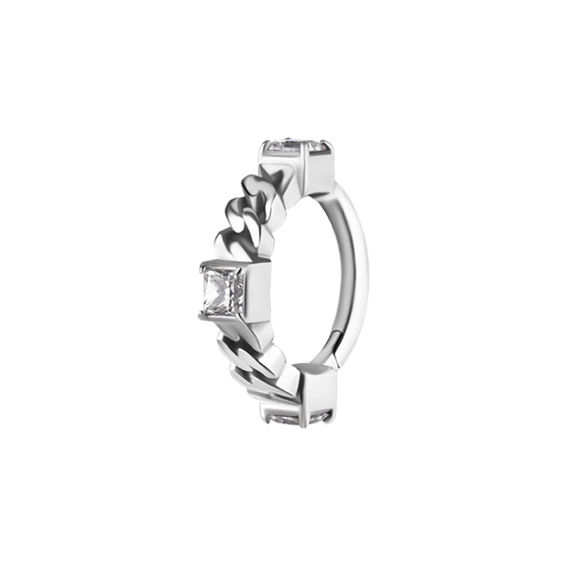 Nickel-Free Stainless Steel Click Ring - Zirconia Chain Silver