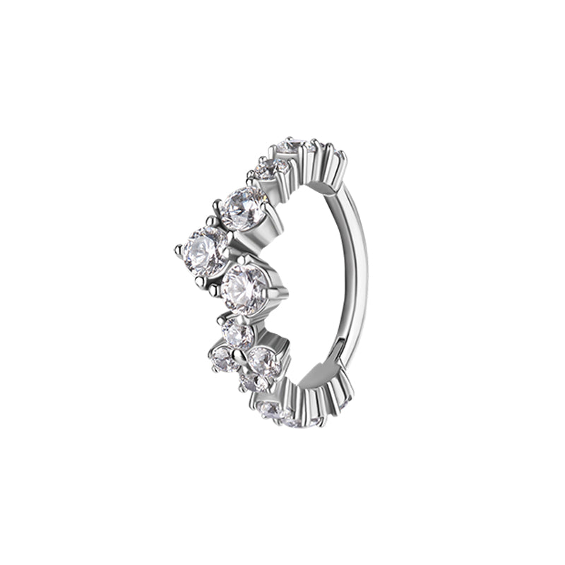 Nickel-Free Stainless Steel Click Ring - Zirconia Festive Silver