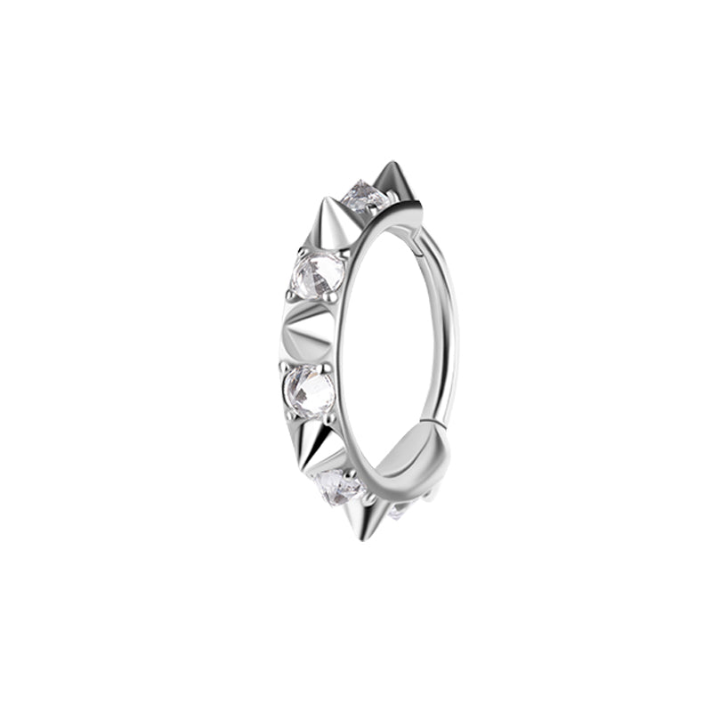 Nickel-Free Stainless Steel Click Ring - Zirconia Studs Silver