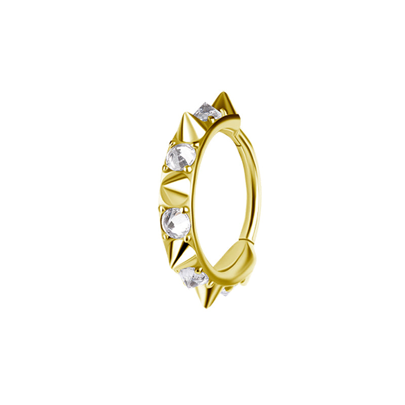 Nickel-Free Stainless Steel Click Ring - Zirconia Studs Gold