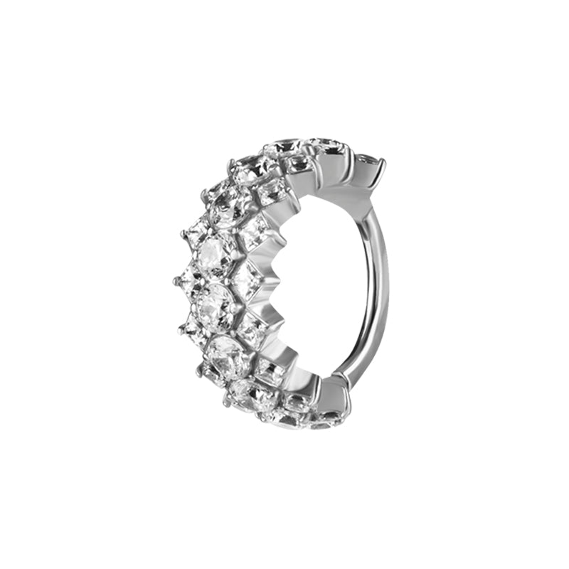 Nickel-Free Stainless Steel Click Ring - Zirconia Triple Silver