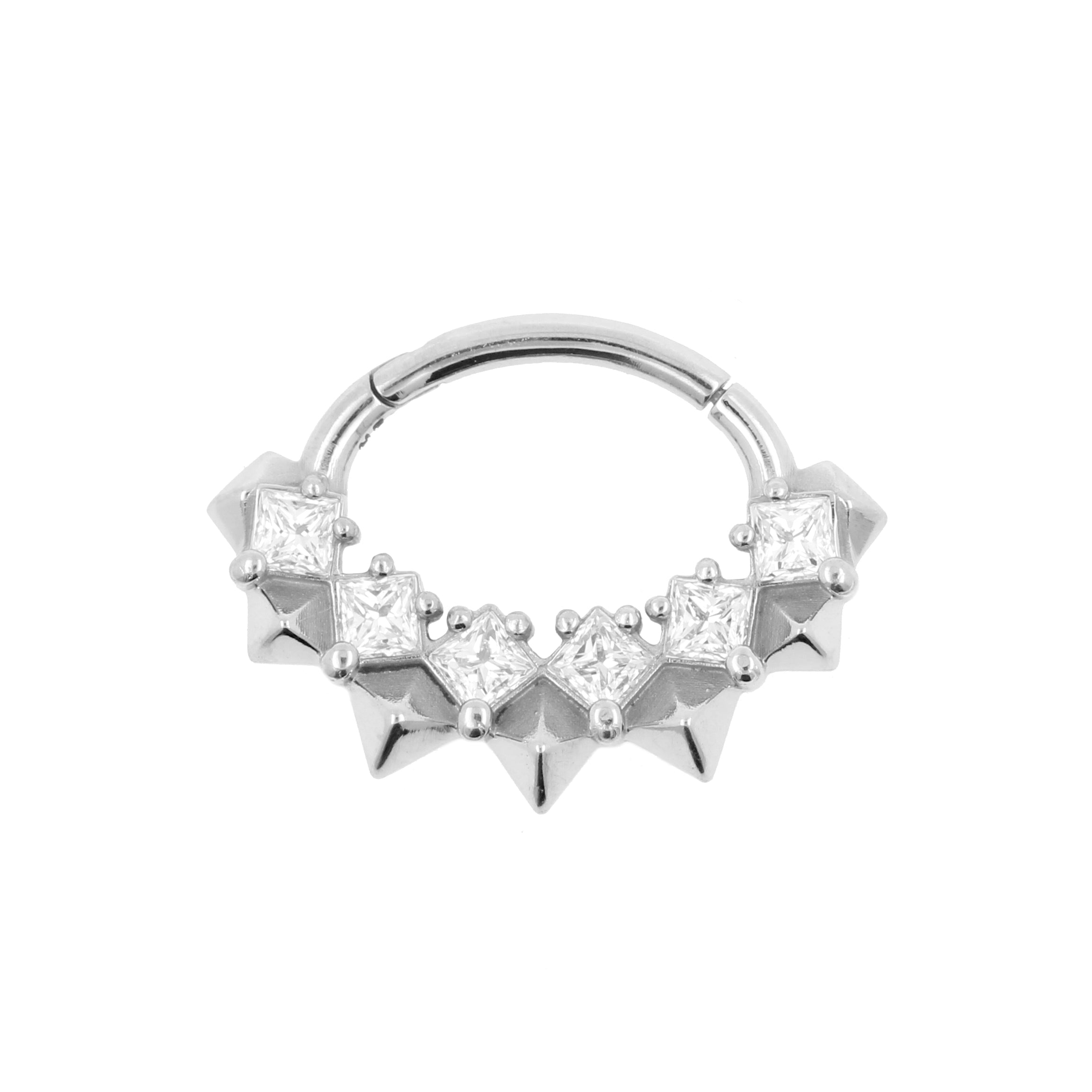 Nikkelvrij Stalen Daith Clicker - Zirkonia Square Studs Zilver