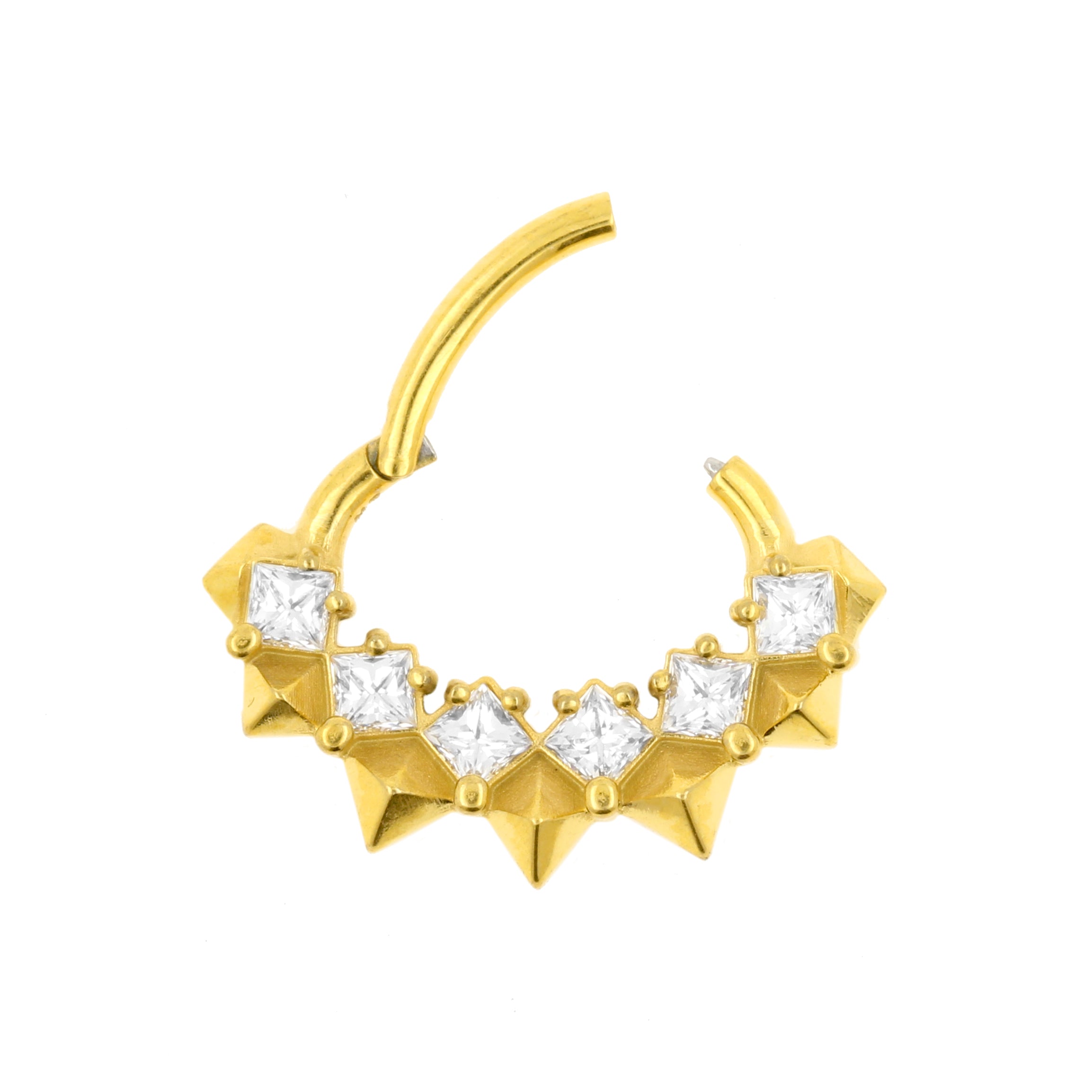 Nikkelvrij Stalen Daith Clicker - Zirkonia Square Studs Goud