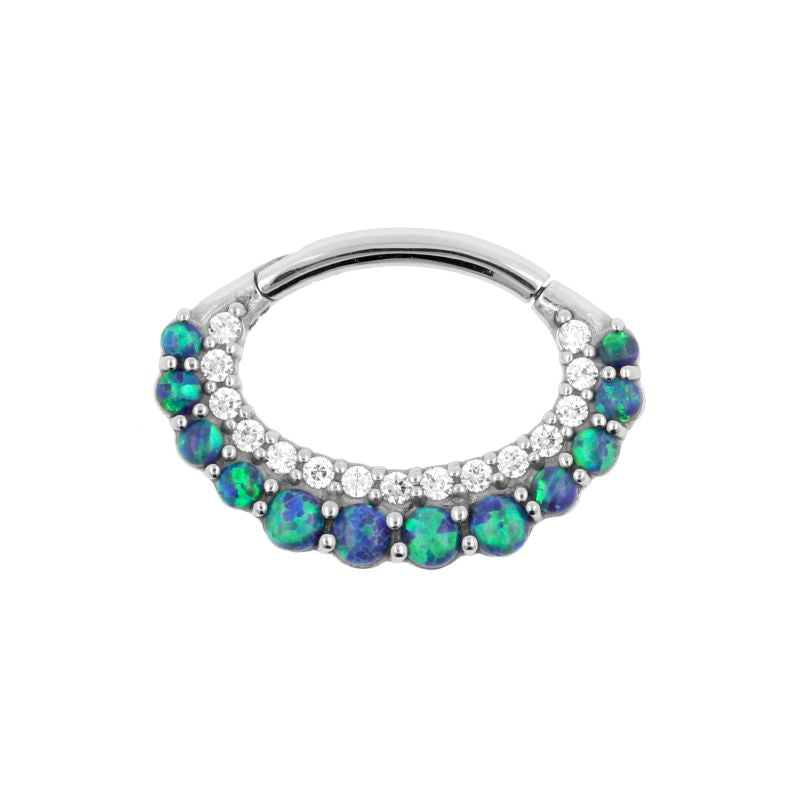 Nikkelvrij Stalen Daith Clicker - Opaal En Zirkonia Black Opal