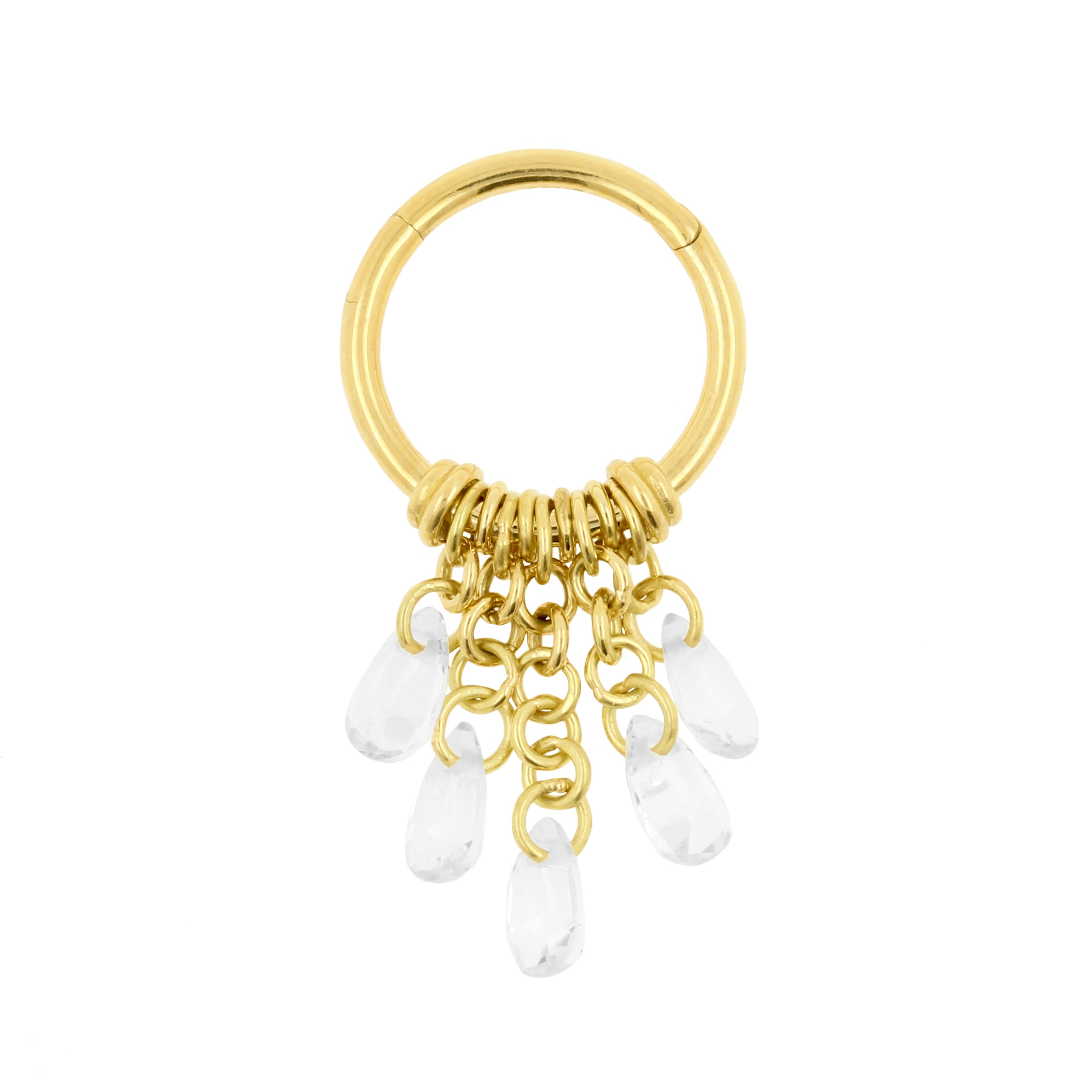 18 Karat Gold Click Ring met Wit Topaas Hangertjes