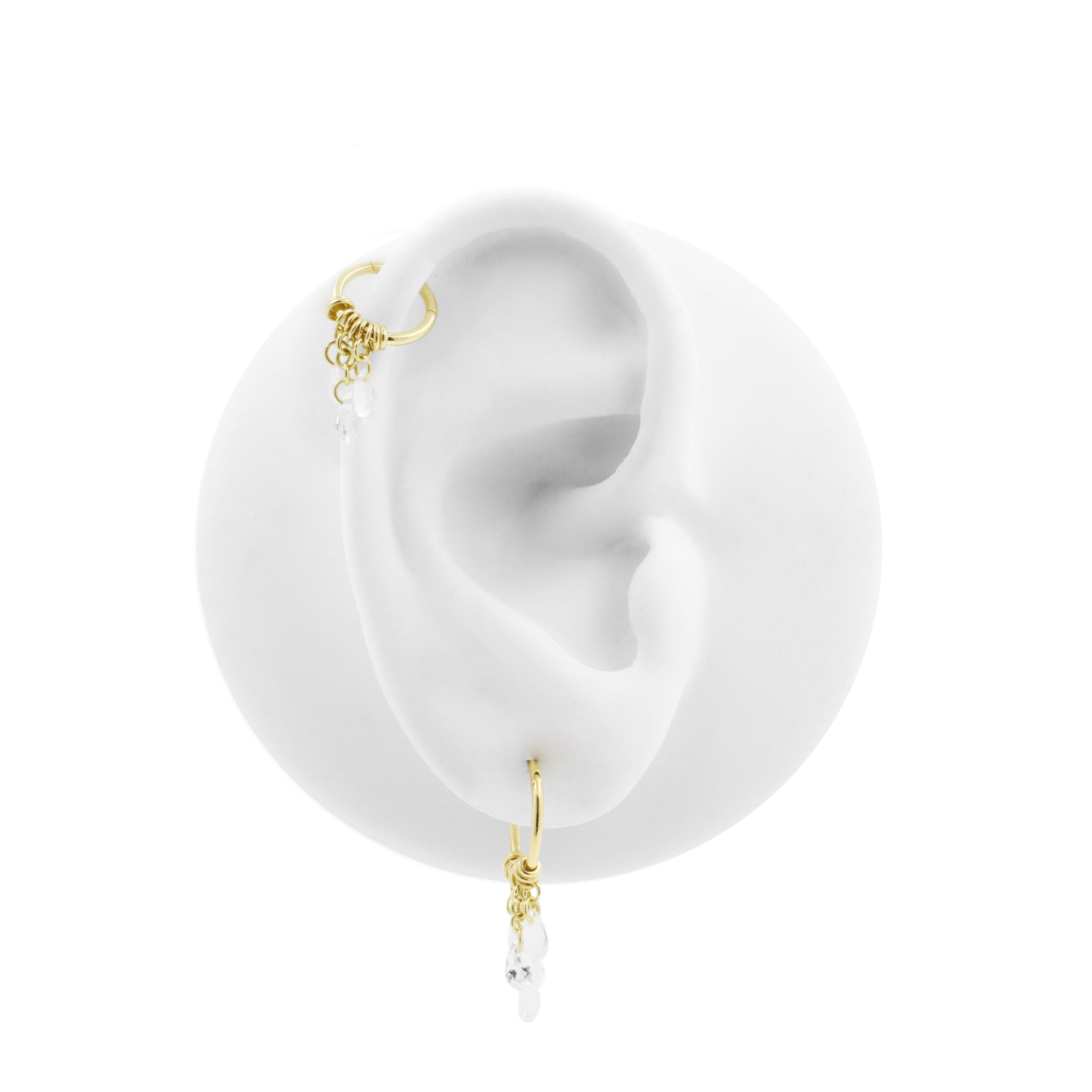 18 Karat Gold Click Ring met Wit Topaas Hangertjes