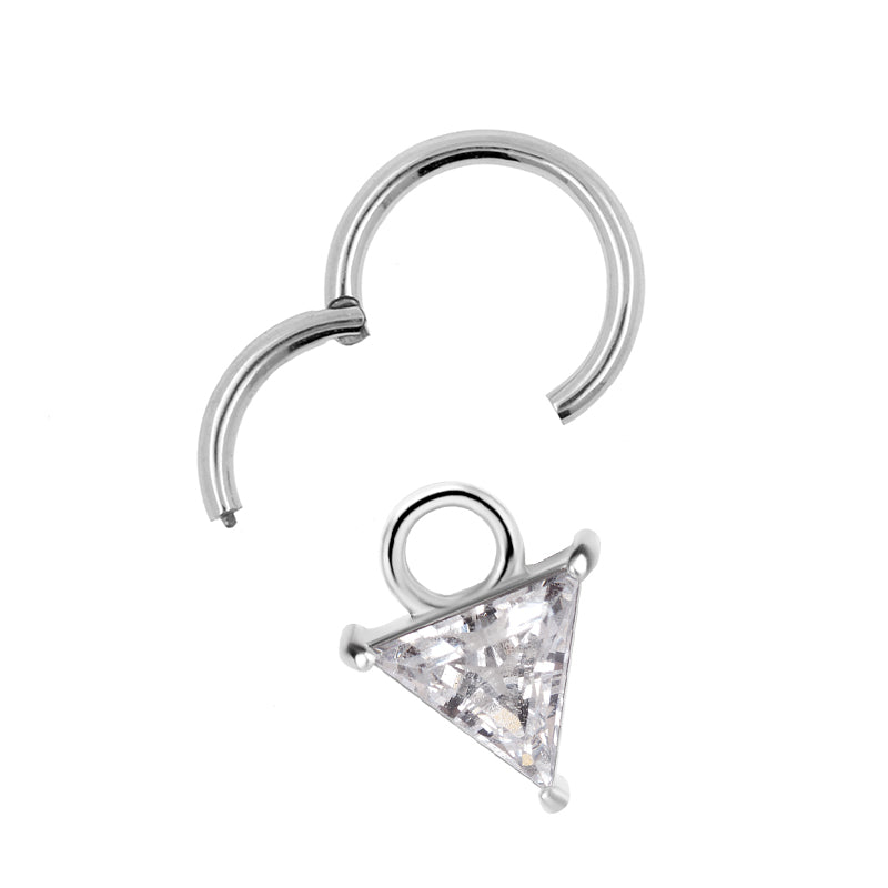 Nikkelvrij Staal Click Ring Bedel - Zirkonia Triangle Zilver