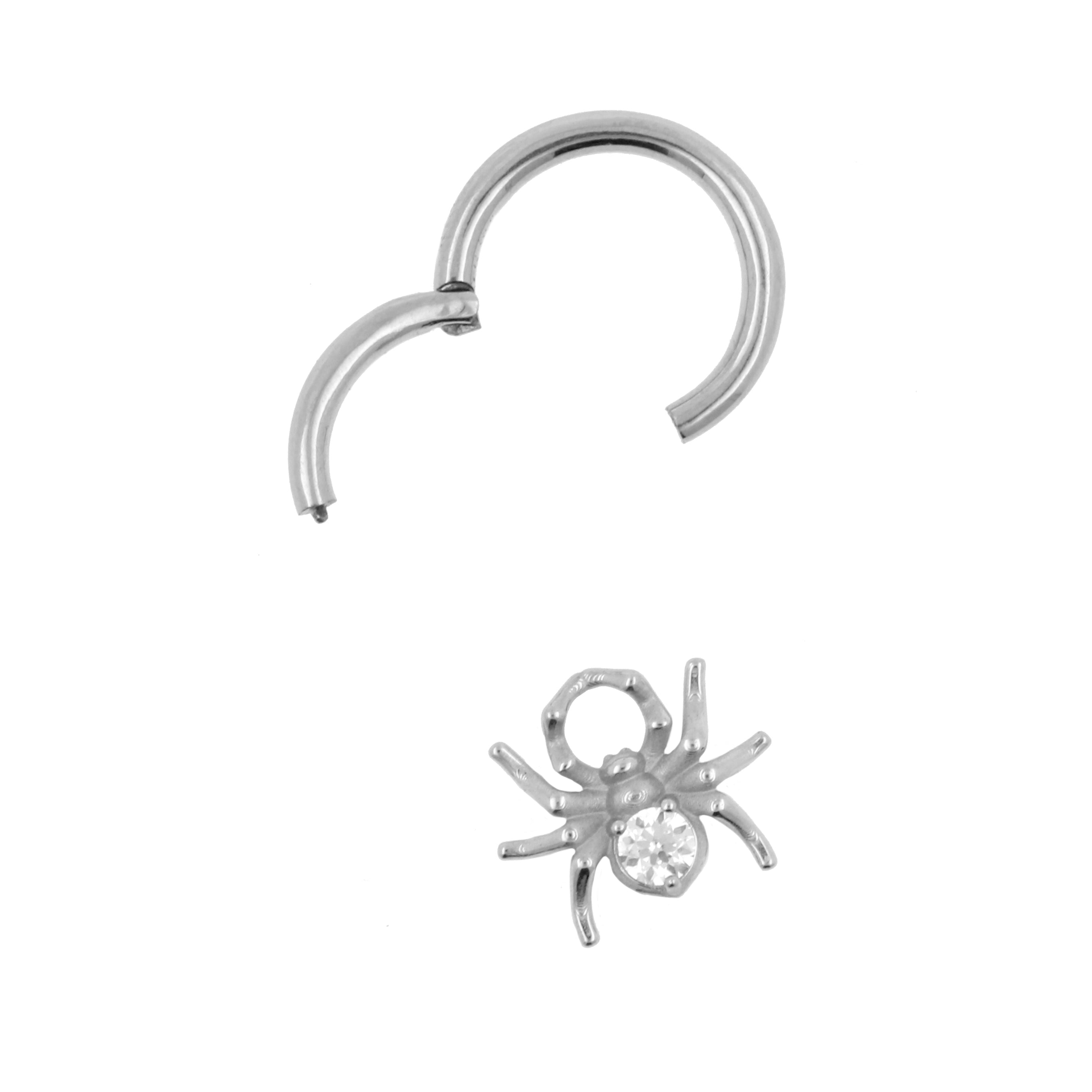 Nikkelvrij Stalen Click Ring Bedel - Zirkonia Spider Zilver