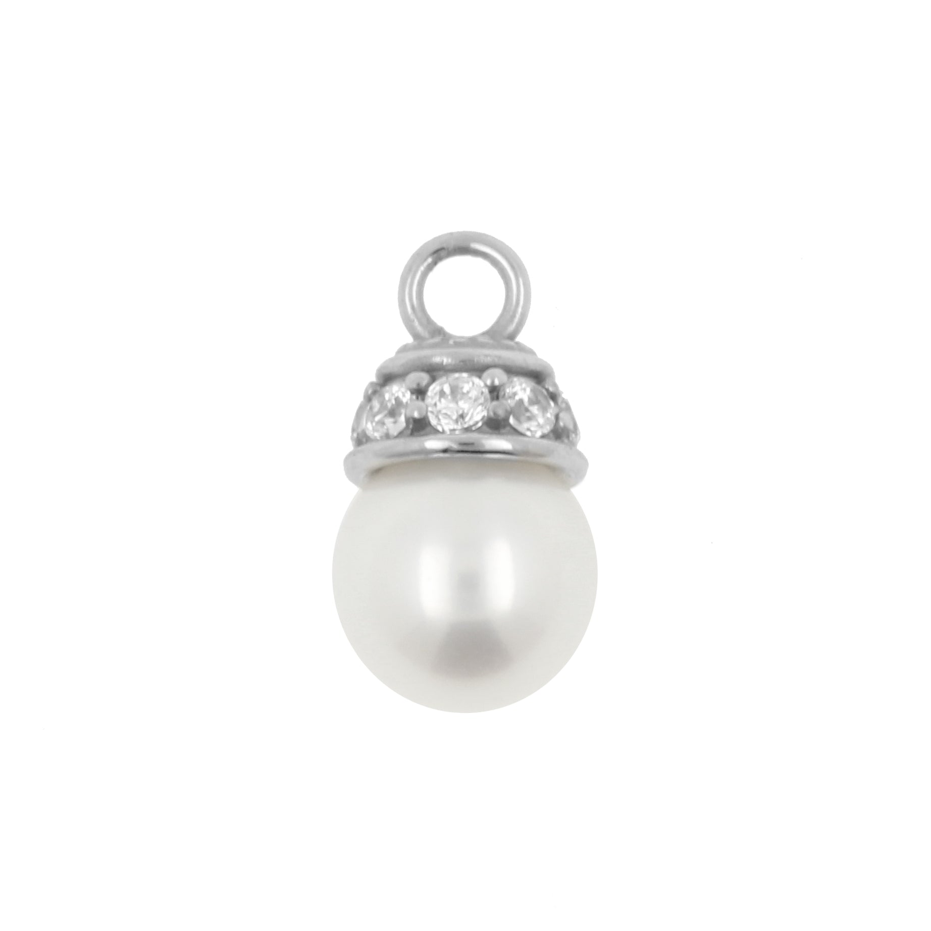 Nikkelvrij Stalen Click Ring Bedel - Pearl Zilver