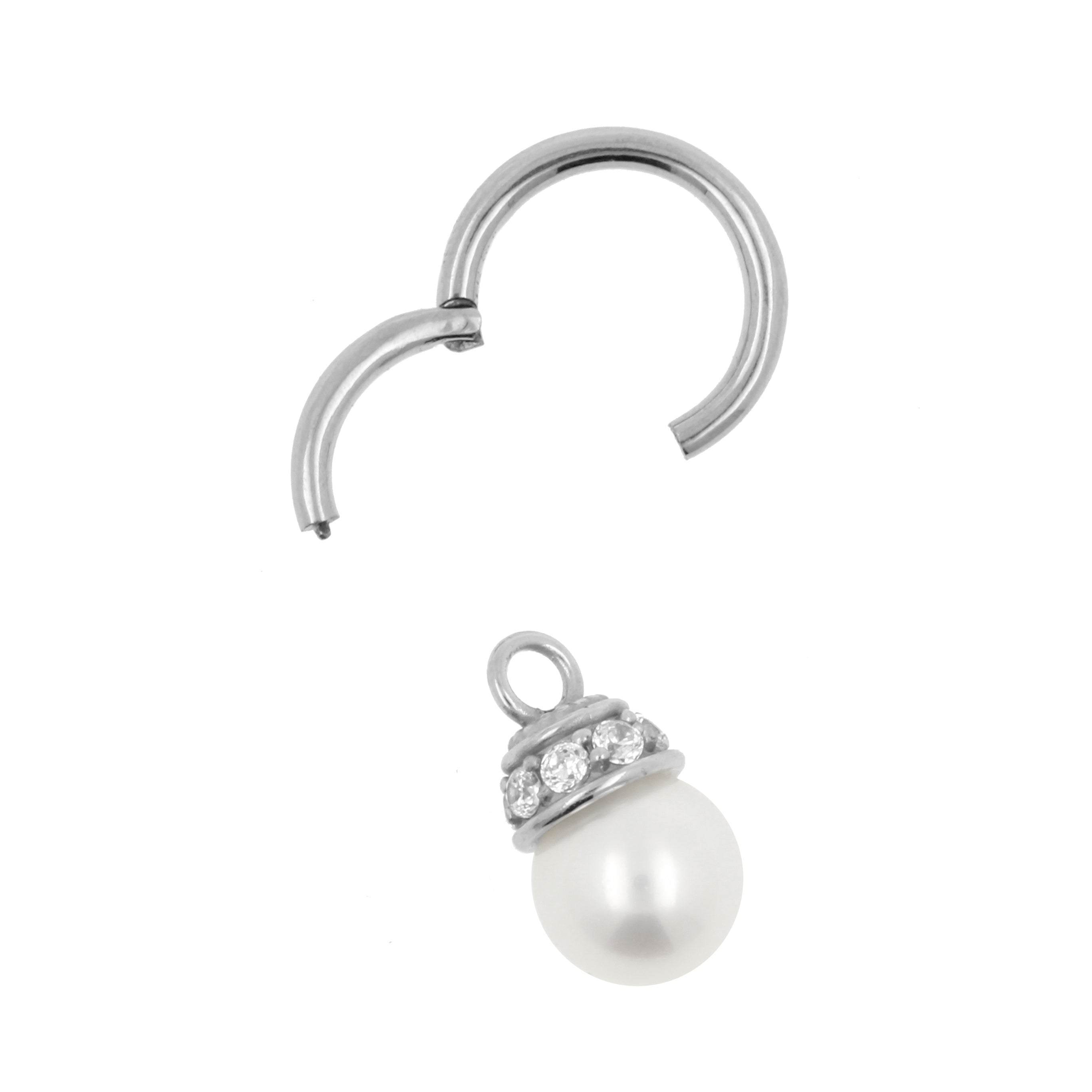 Nikkelvrij Stalen Click Ring Bedel - Pearl Zilver