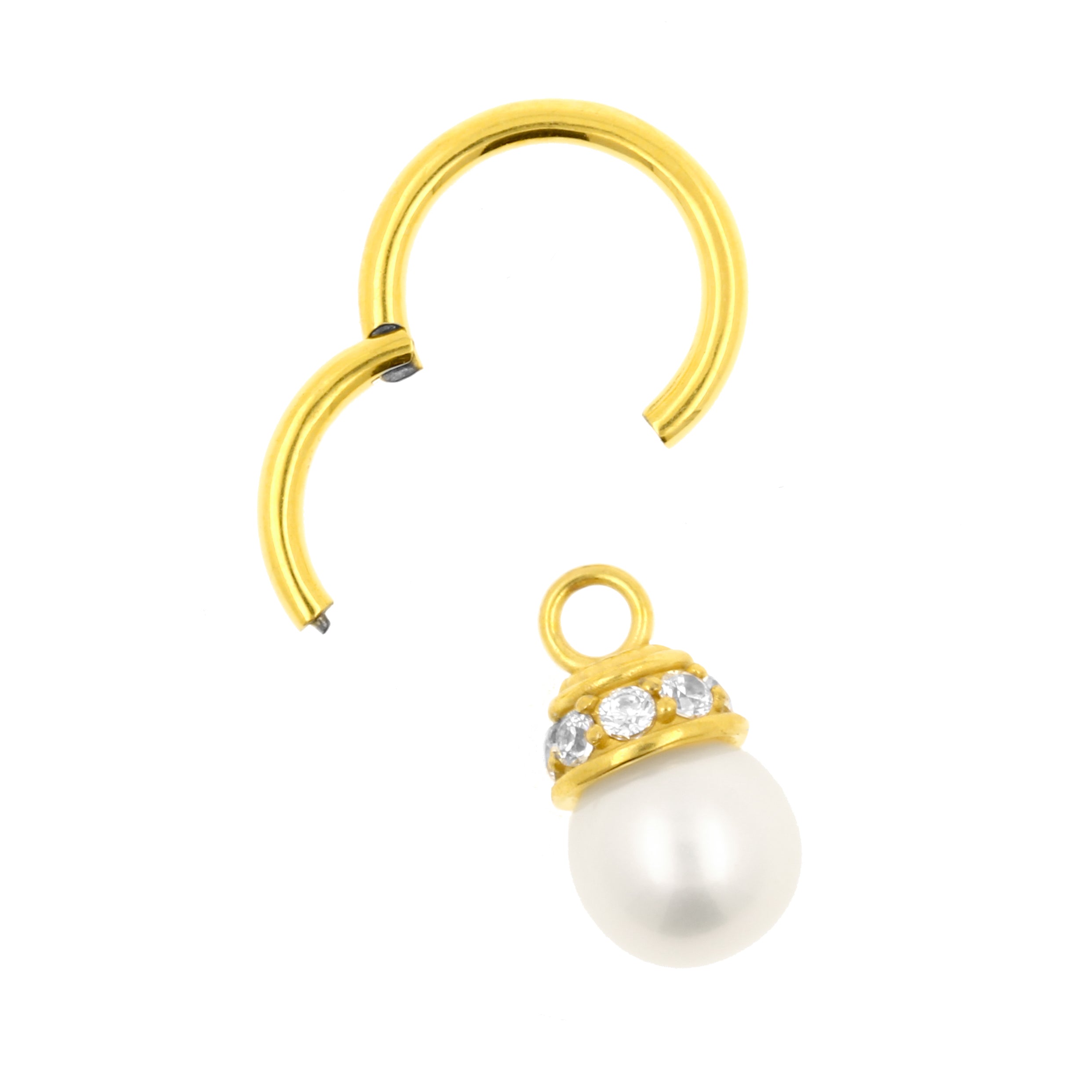 Nikkelvrij Stalen Click Ring Bedel - Pearl Goud