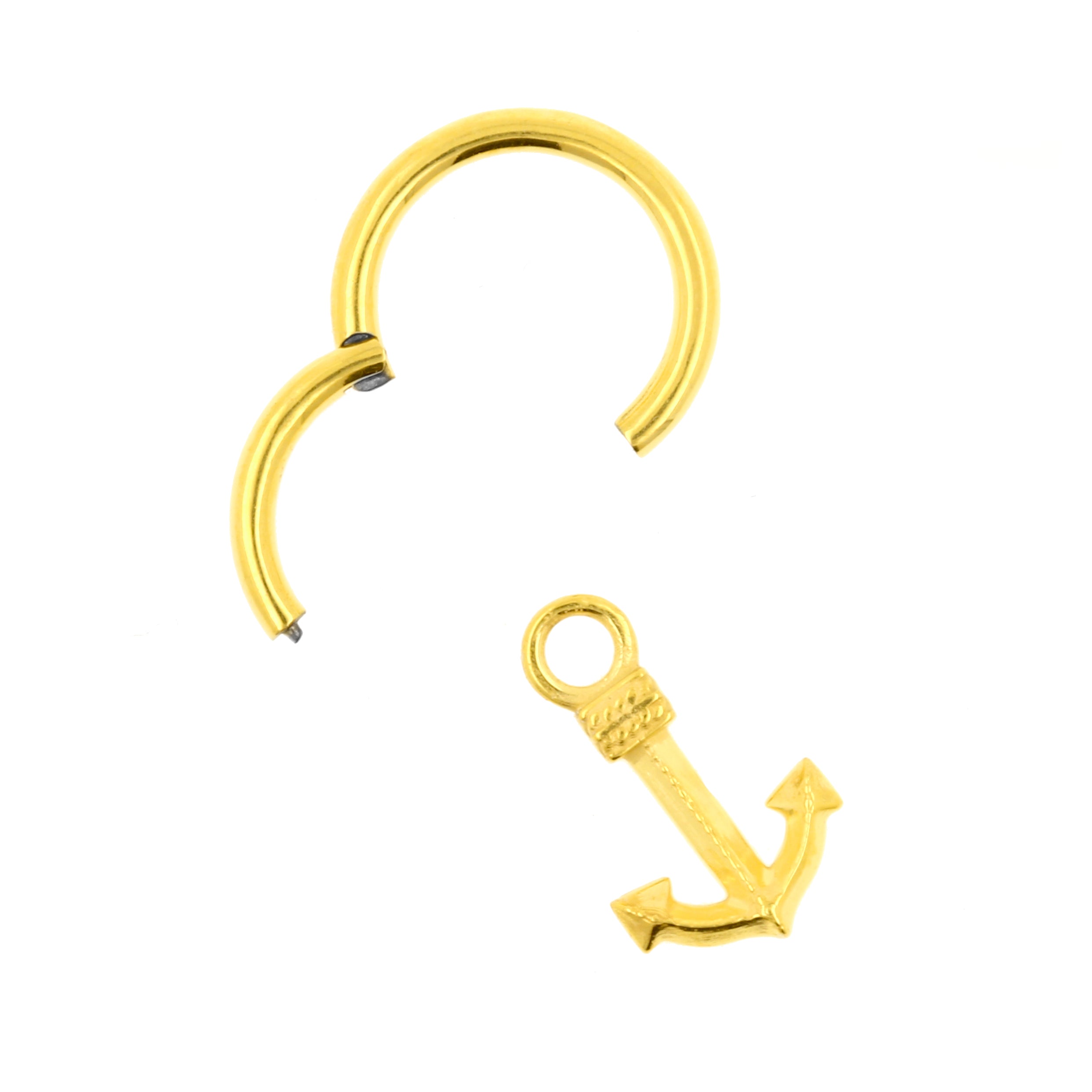 Nikkelvrij Stalen Click Ring Bedel - Anchor Goud