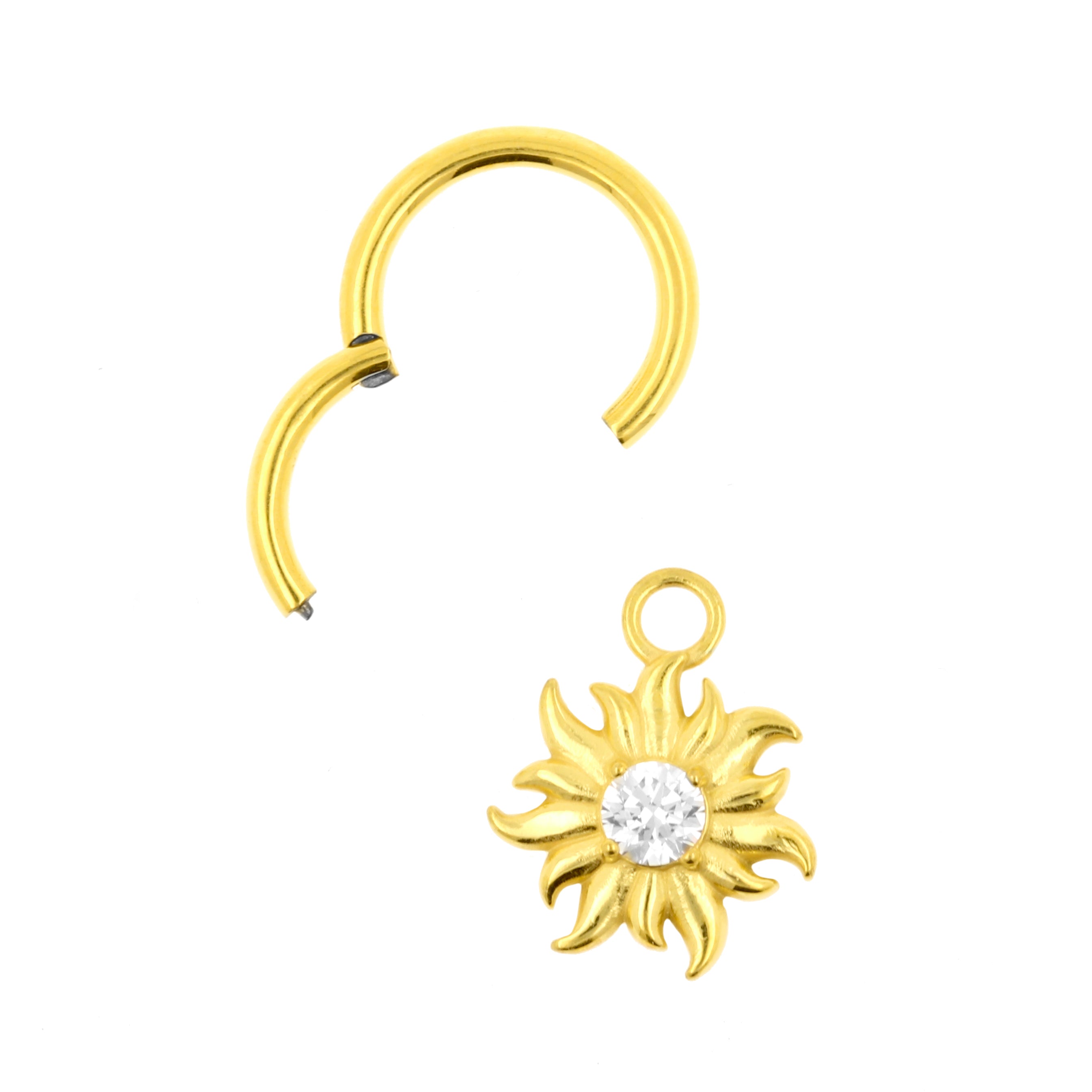 Nickel-Free Stainless Steel Click Ring Charm - Alpine Flower Gold