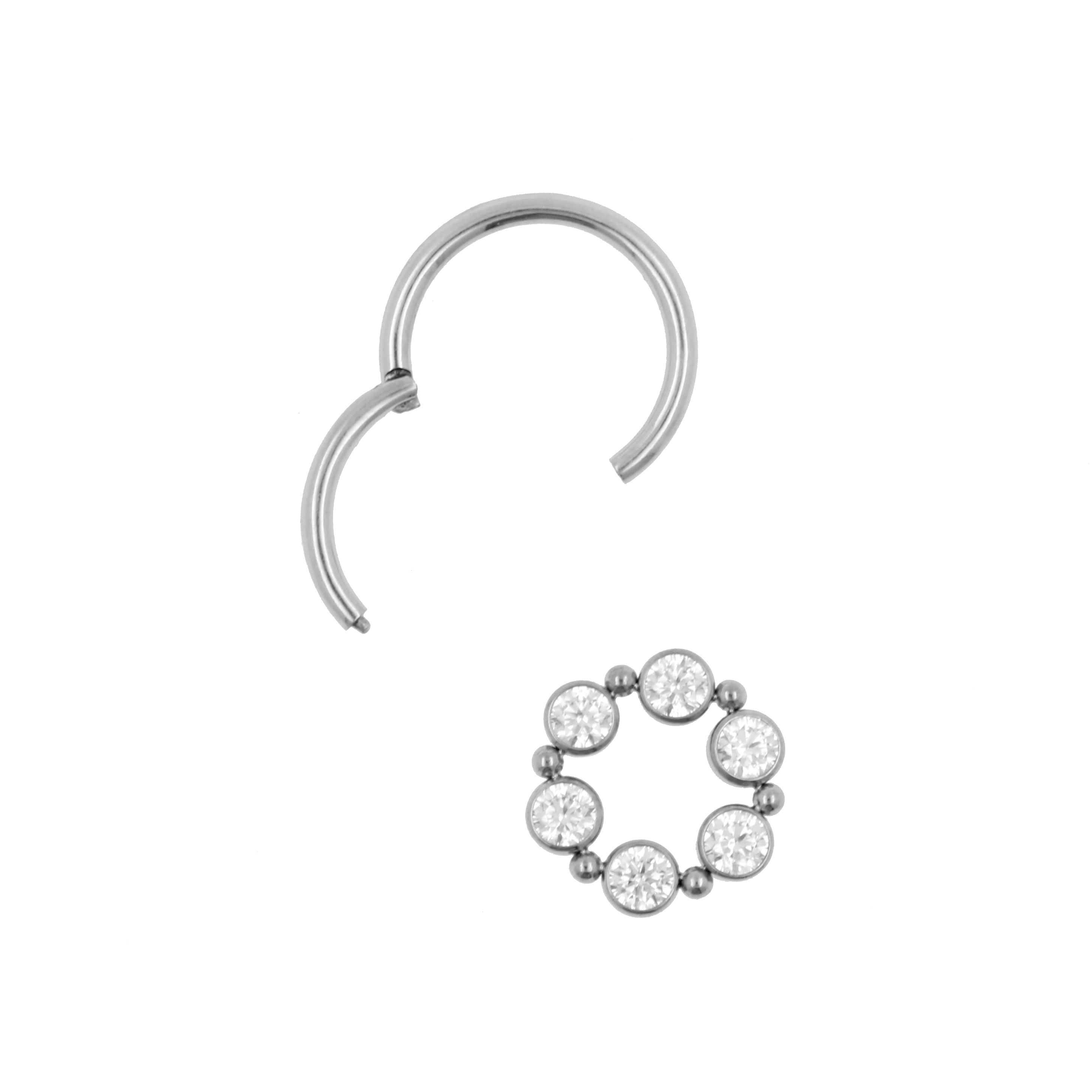 Titanium Click Ring Bedel - Zirkonia Circle Cluster Zilver