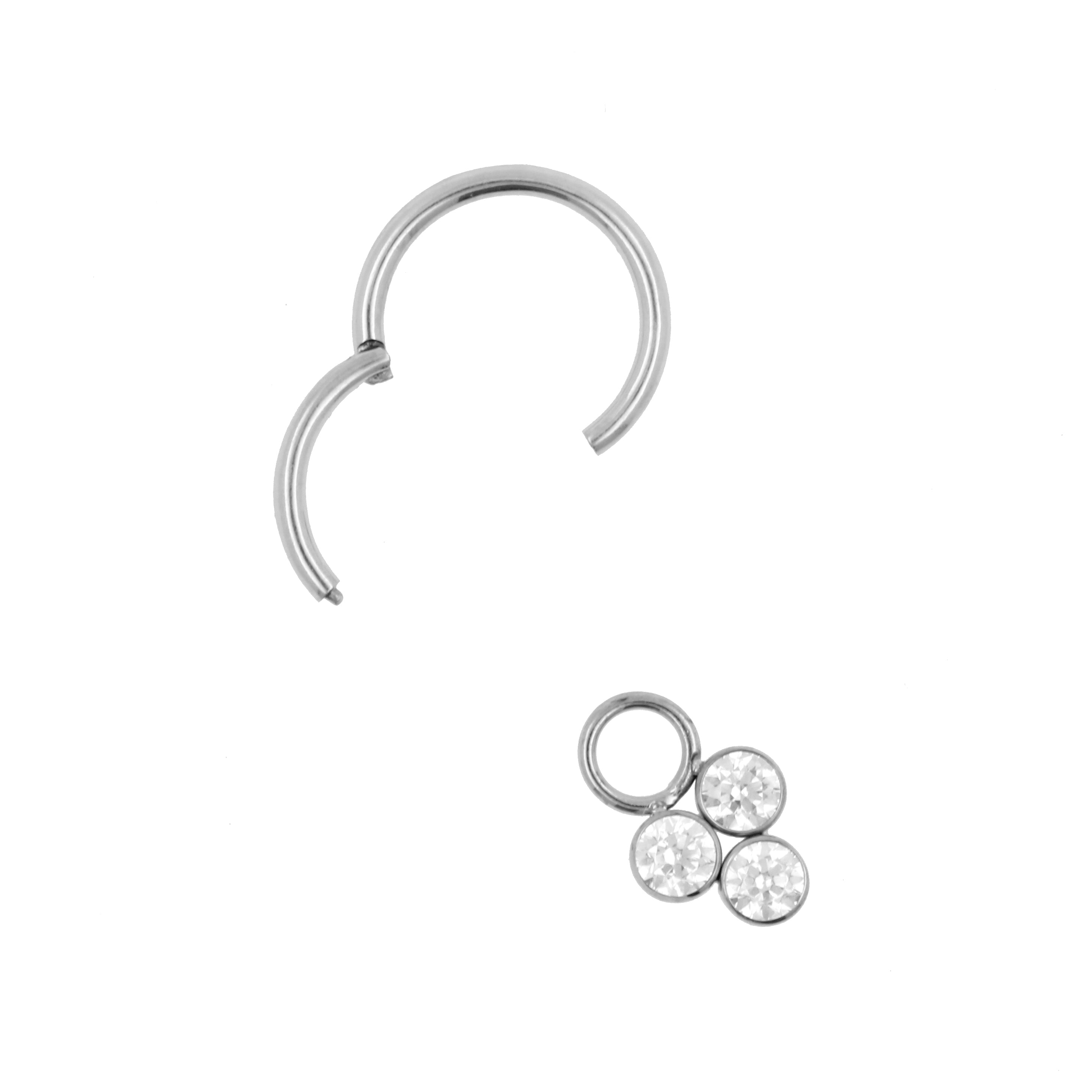 Titanium Click Ring Bedel - Zirkonia Triple Cluster Zilver