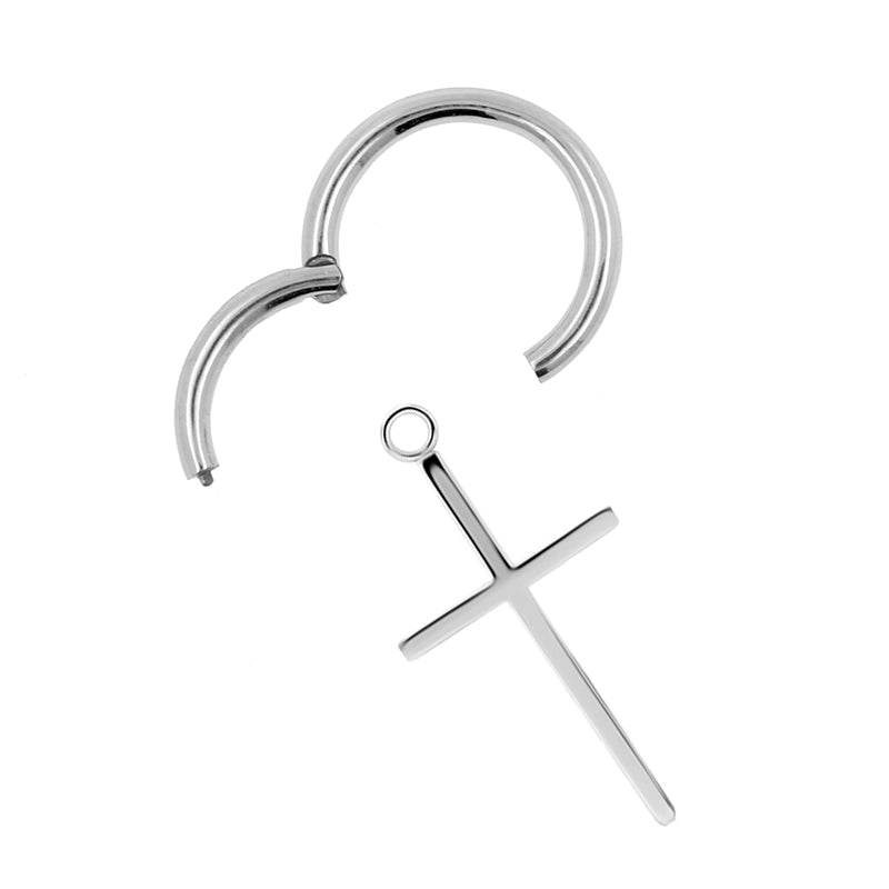 Surgical Steel Click Ring Charm - Cross Large