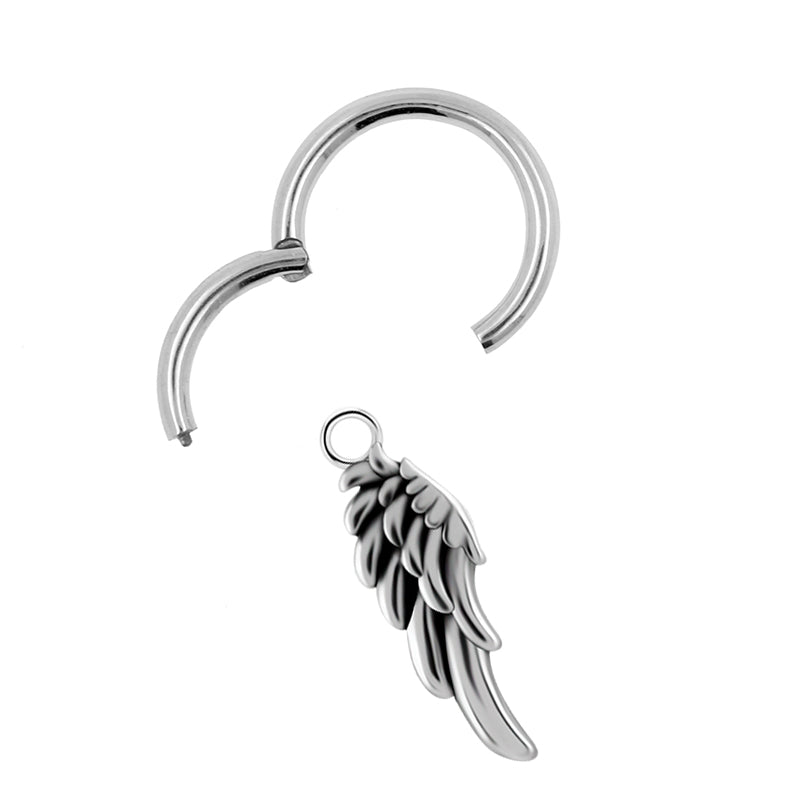 Chirurgisch Staal Click Ring Bedel - Angel Wing Zilver