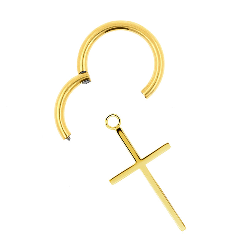 Chirurgisch Staal Click Ring Bedel - Cross L Goud