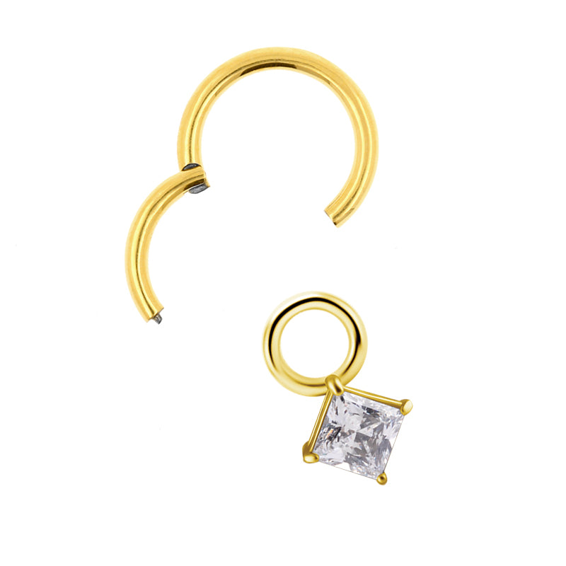 Chirurgisch Staal Click Ring Bedel - Zirkonia Square Goud