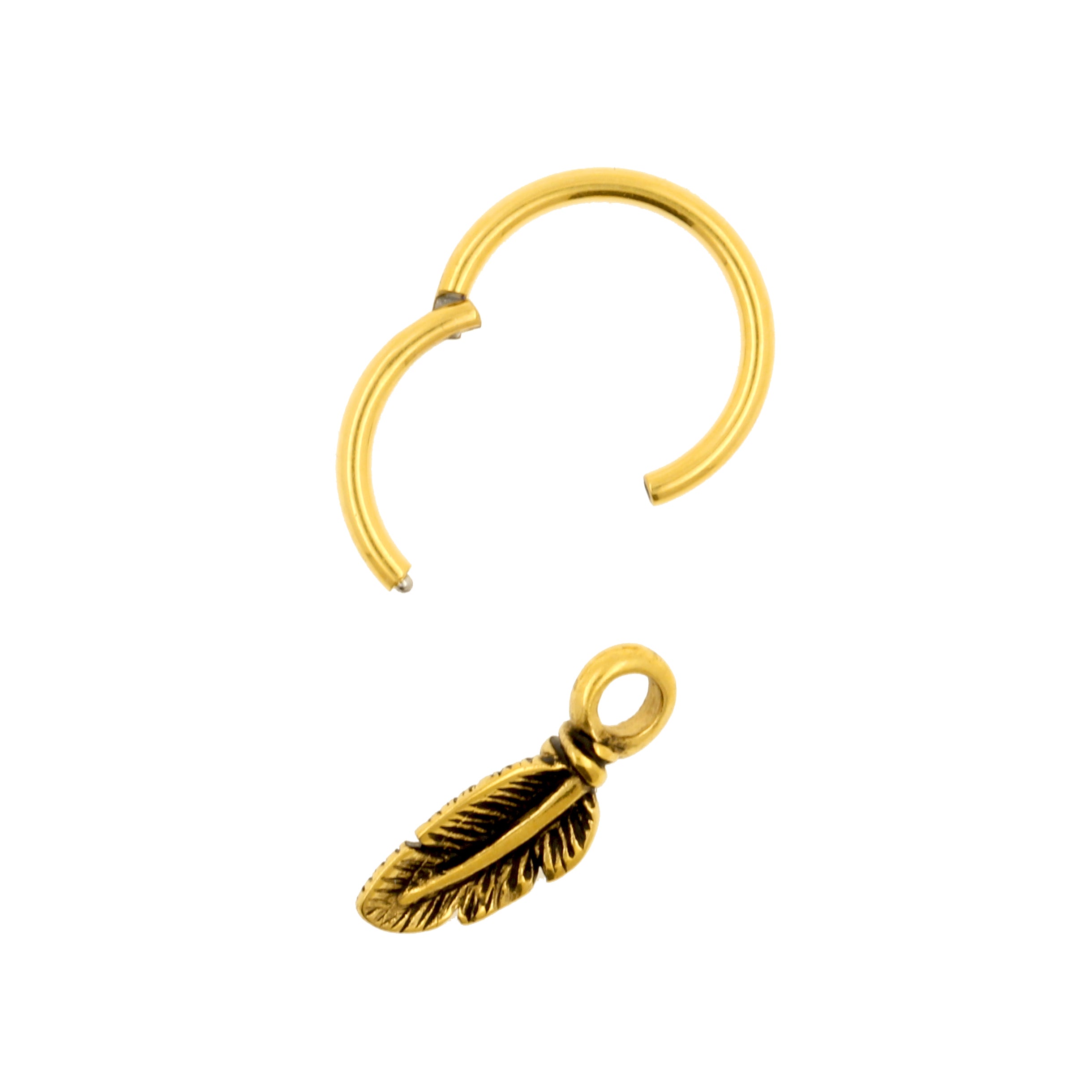 Chirurgisch Stalen Click Ring Bedel - Feather Goud