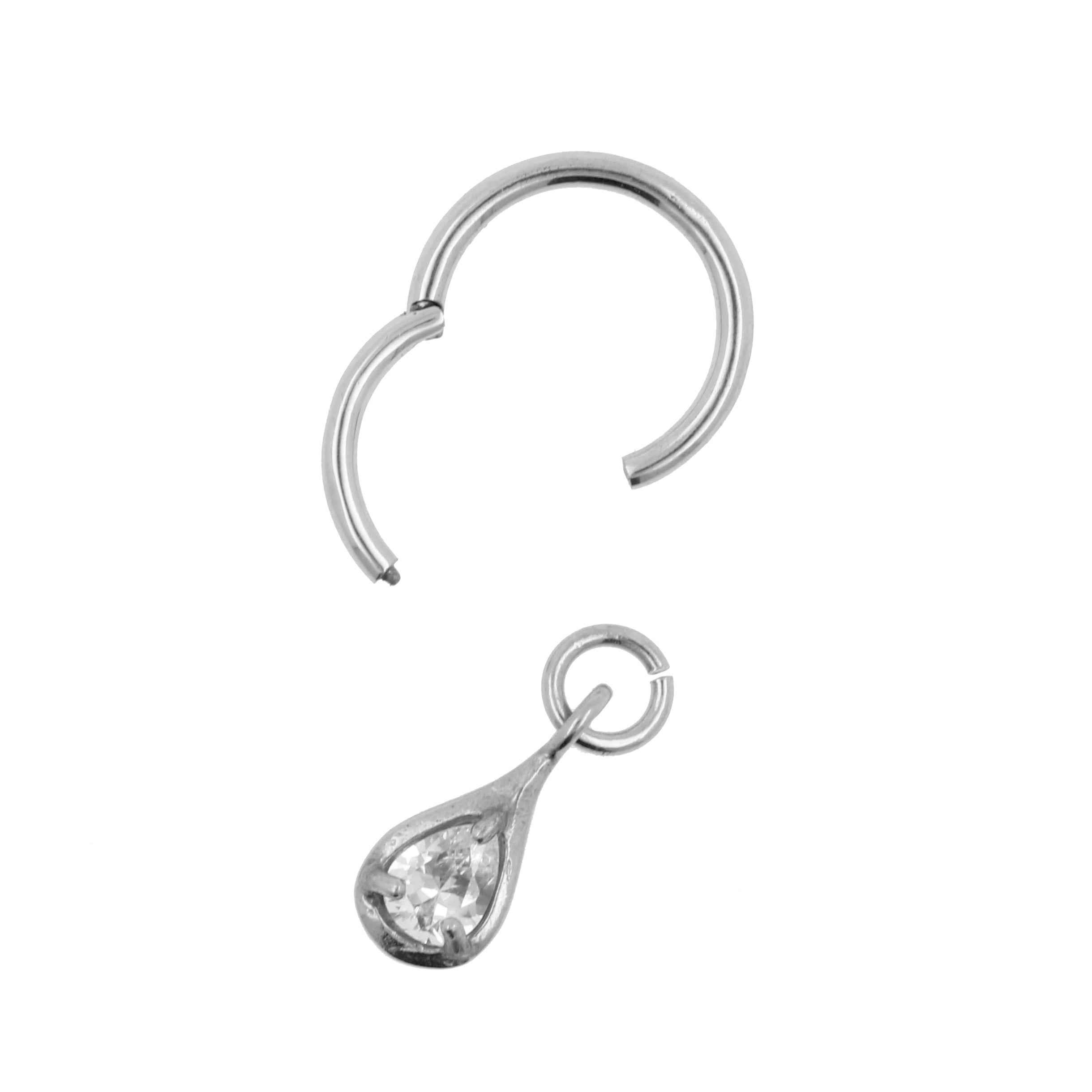 Chirurgisch Stalen Click Ring Bedel - Teardrop Zilver