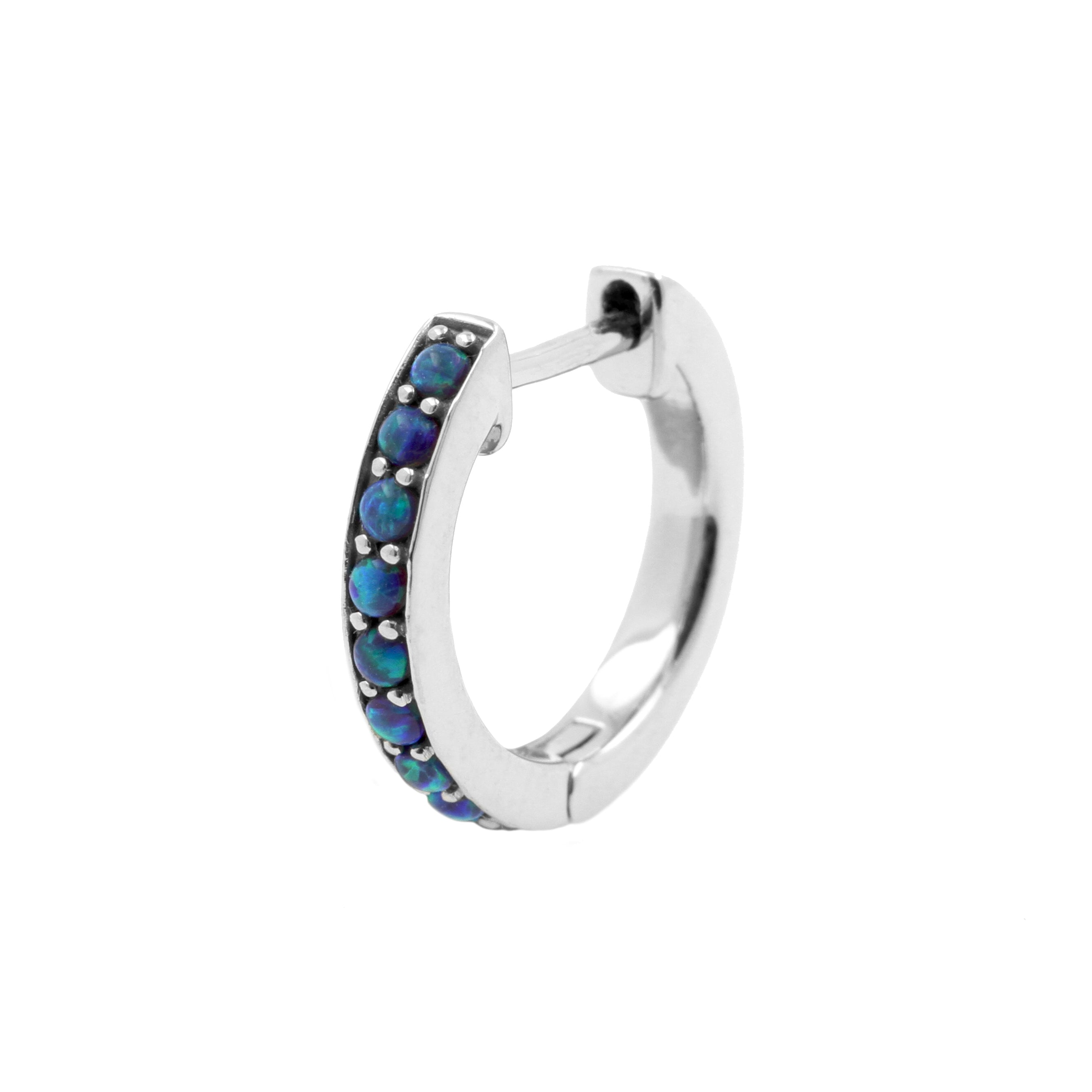 Surgical Steel Click Hoop Earrings With Opal Black Opal