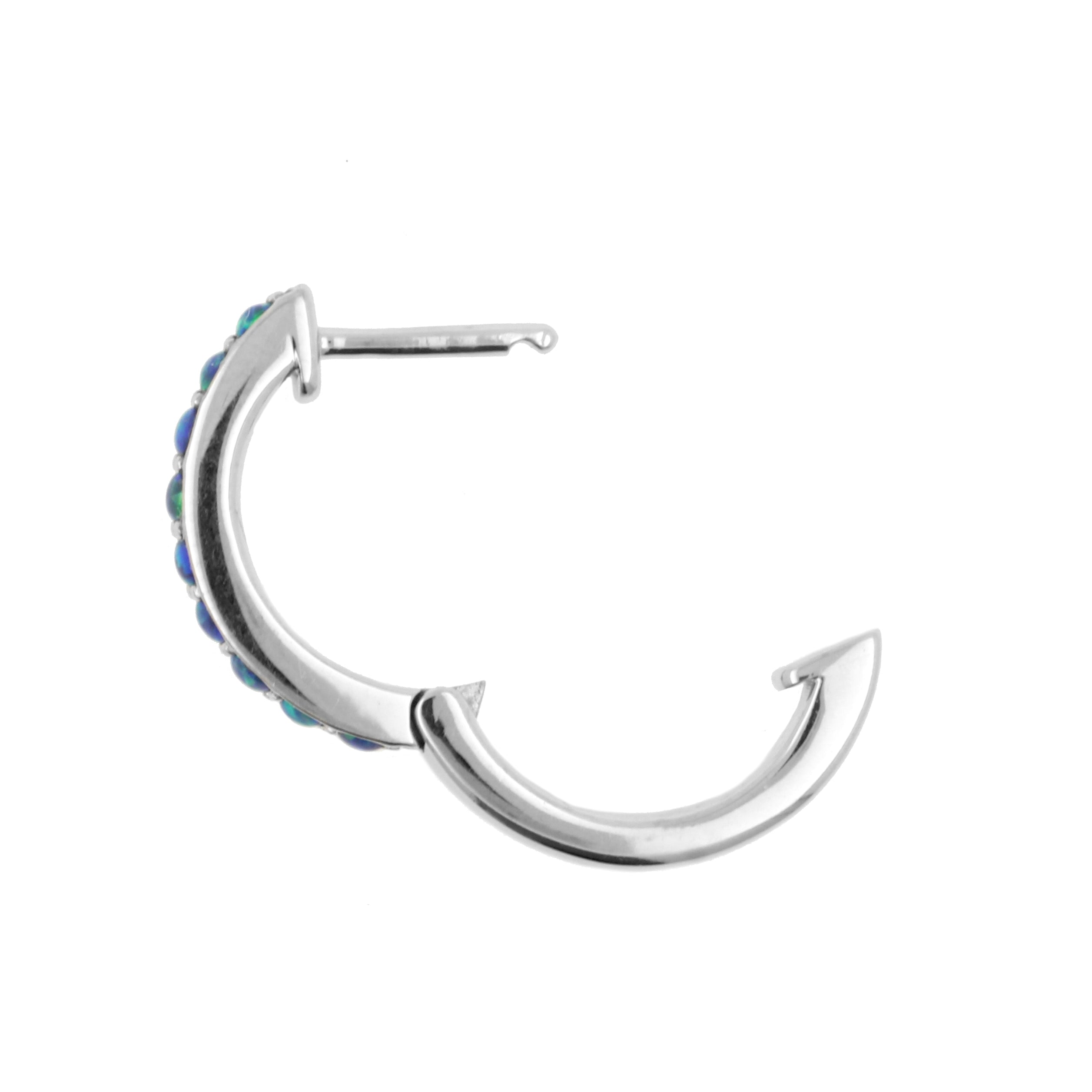 Surgical Steel Click Hoop Earrings With Opal Black Opal