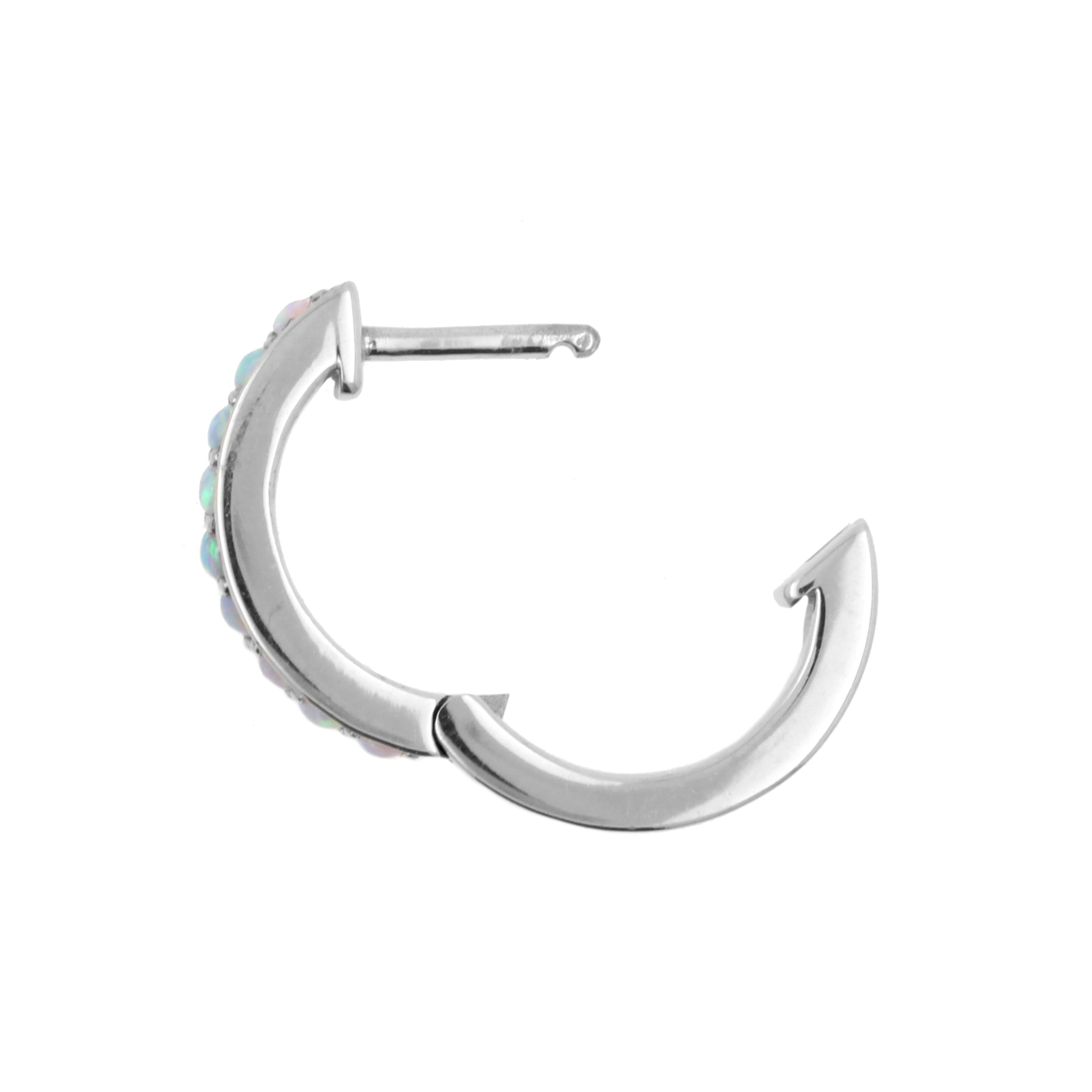 Surgical Steel Click Hoop Earrings With Opal Pink Opal