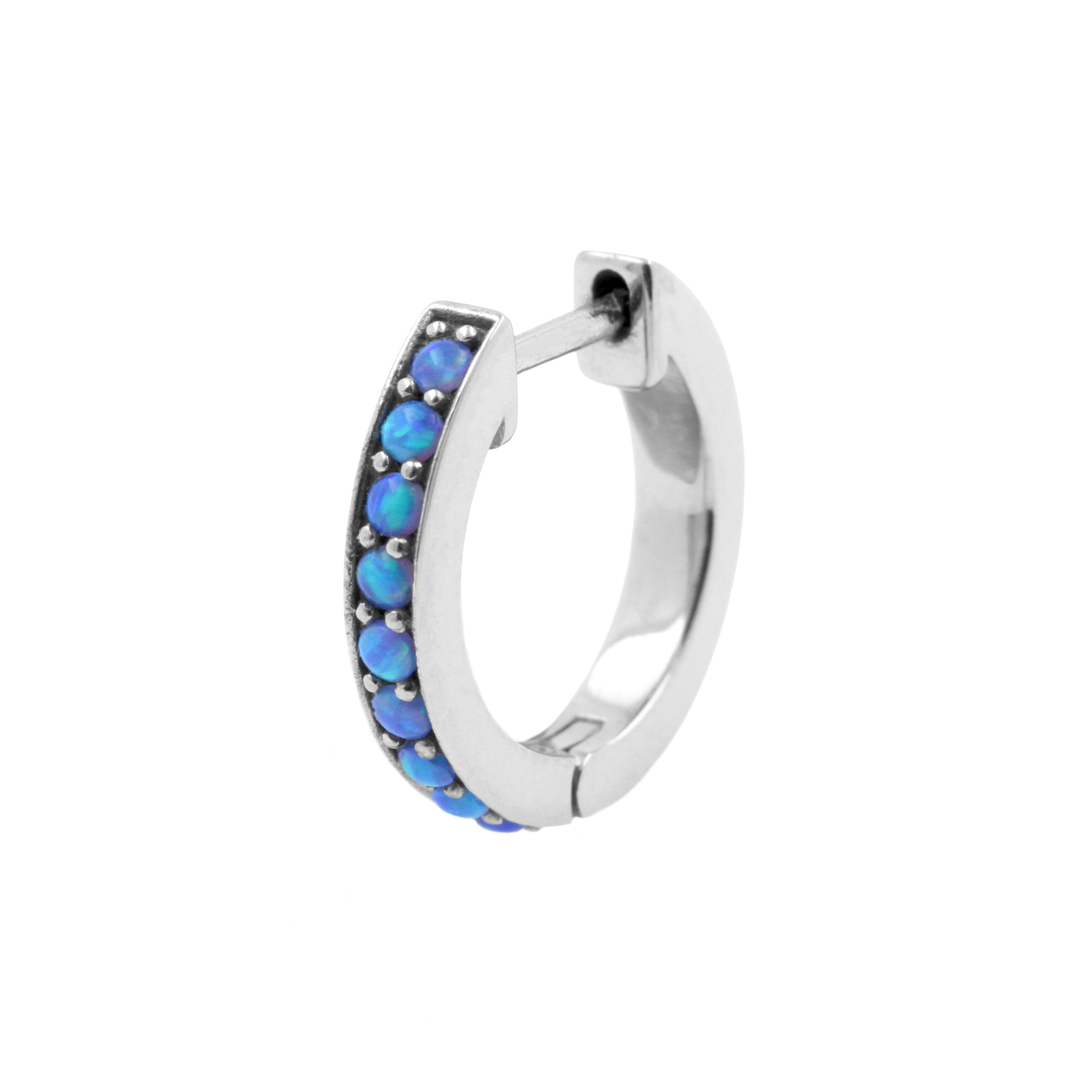 Surgical Steel Click Hoop Earrings With Opal Sapphire Blue Opal