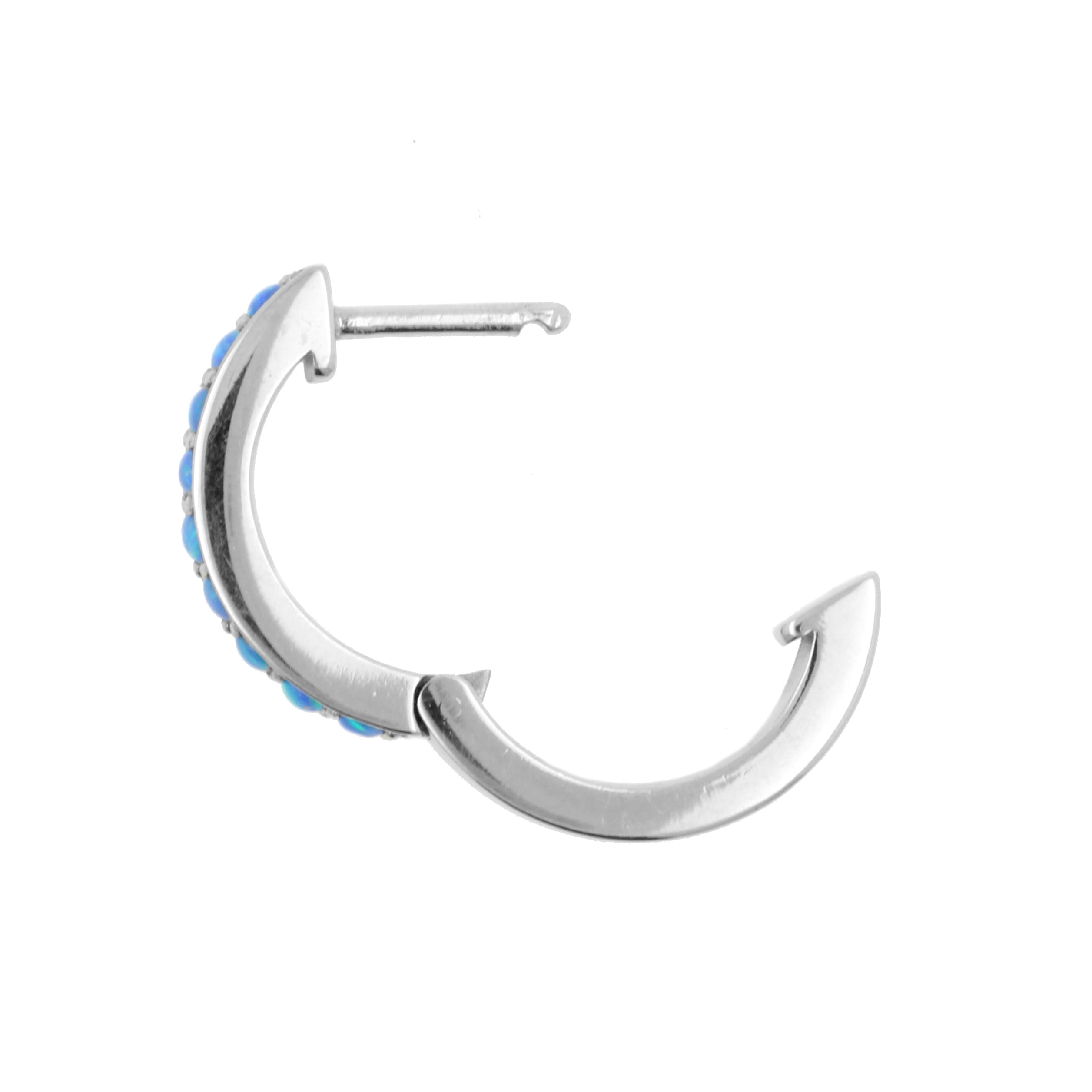 Surgical Steel Click Hoop Earrings With Opal Sapphire Blue Opal