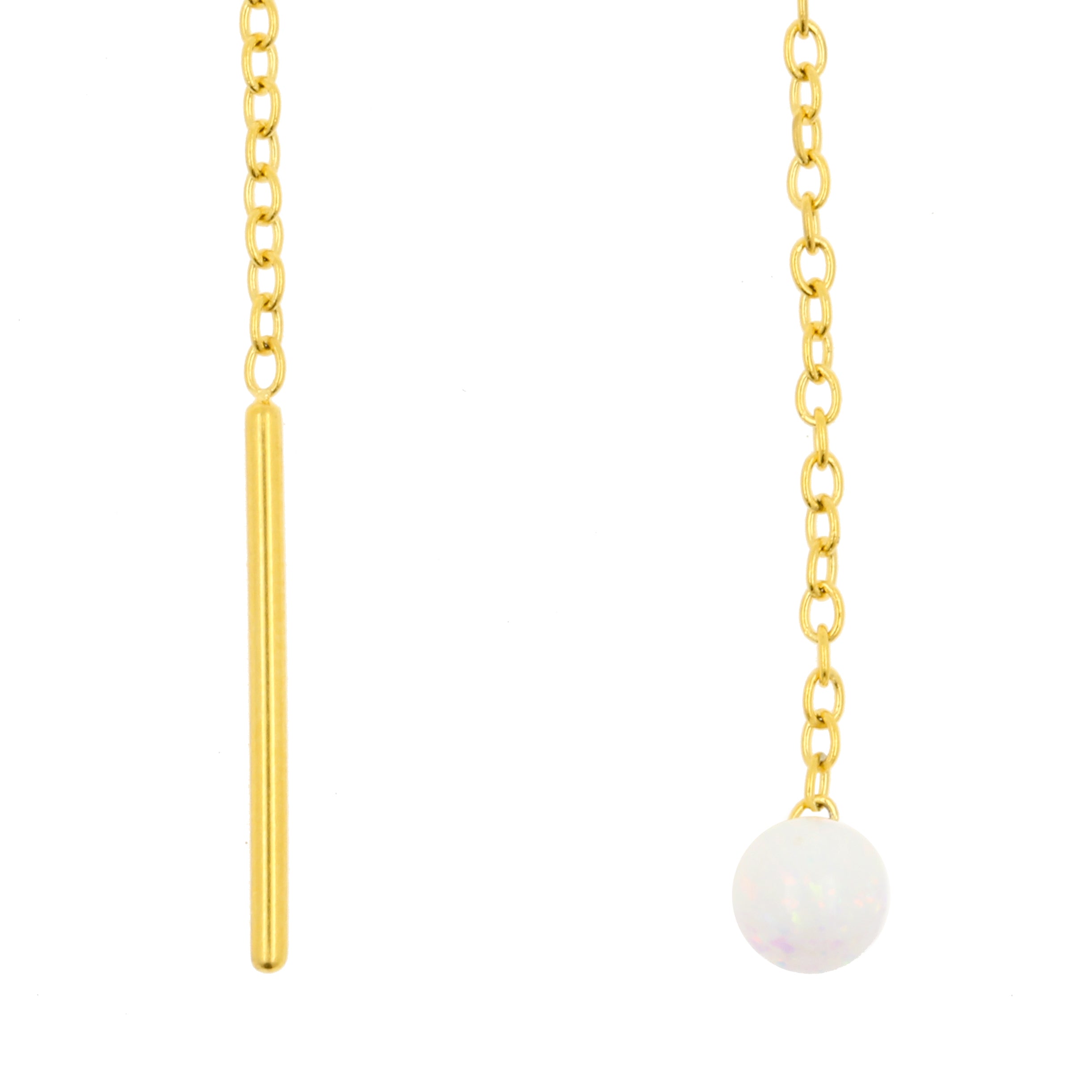 Surgical Steel Ear Threader Opal Ball White Opal