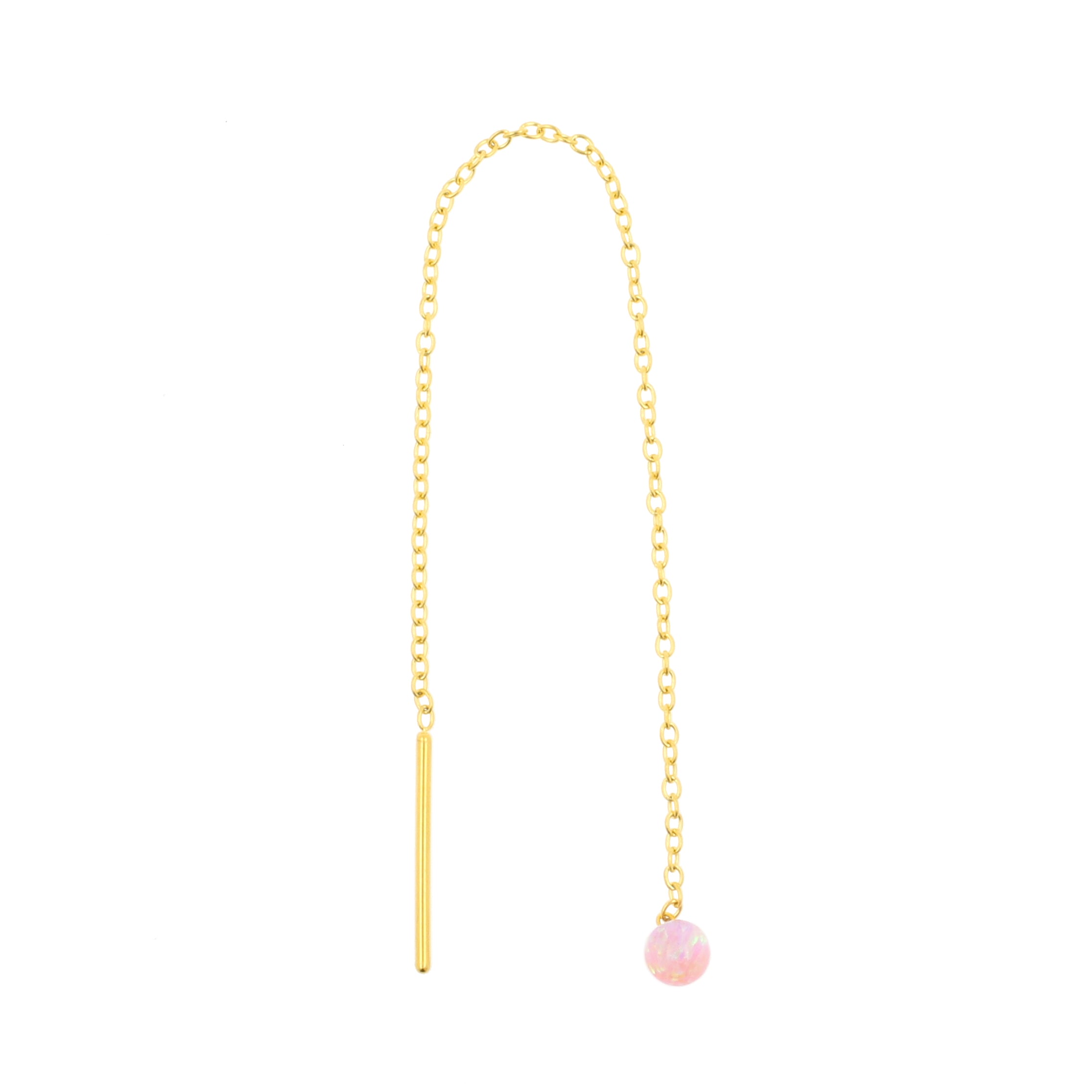 Surgical Steel Ear Threader Opal Ball Pink Opal
